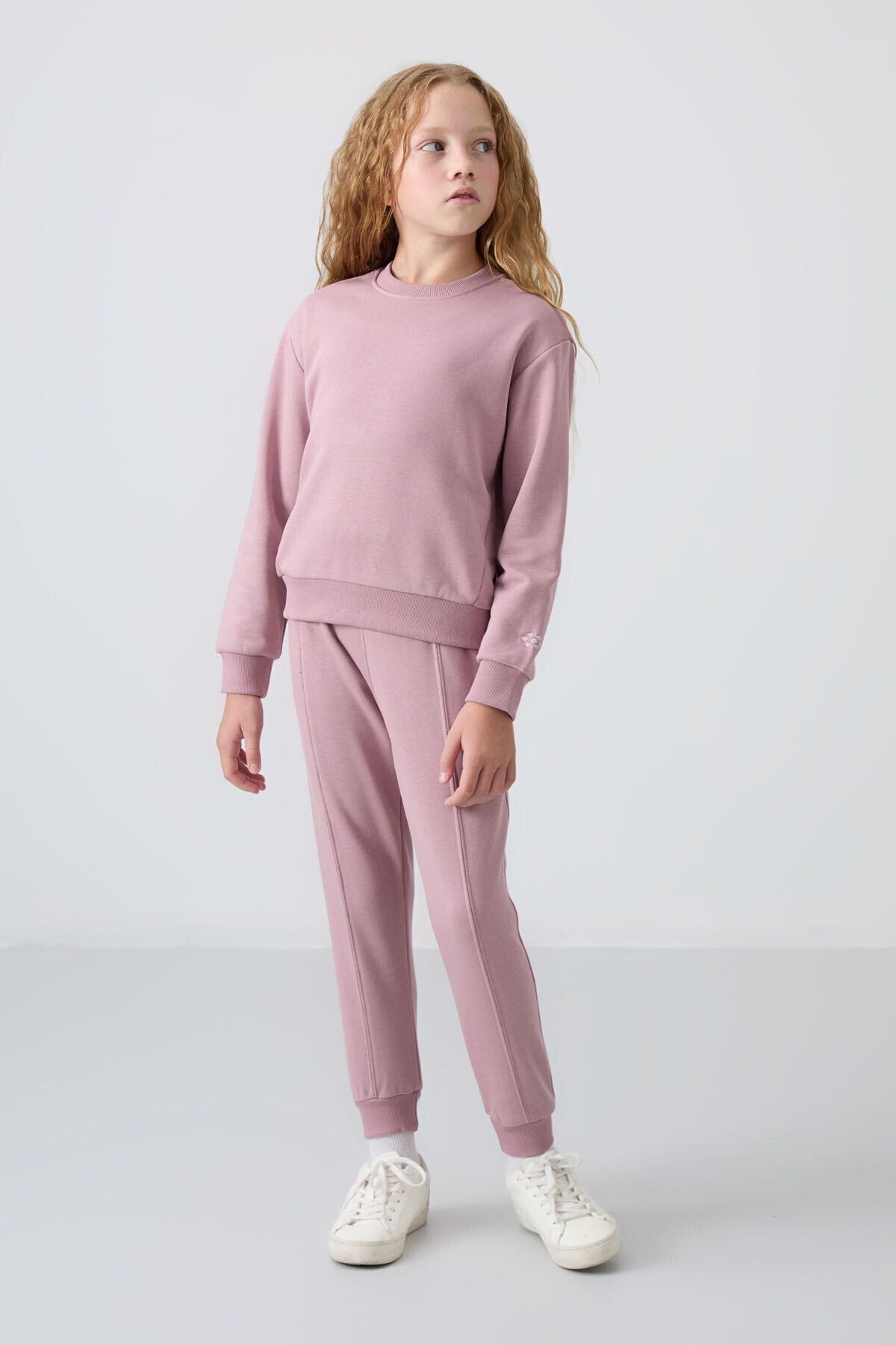 TOMMY LIFE-Girl's Dried Rose Cotton Oversize Embroidered Tracksuit Set - 75145 1