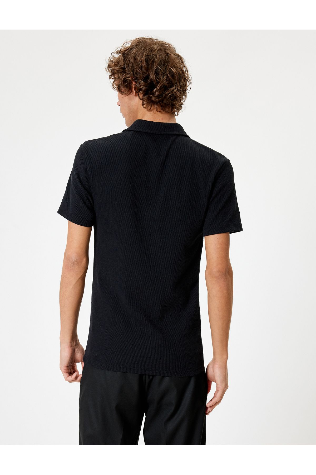 تی شرت یقه پولو مشکی مردانه POLO YAKA T SLIM FIT پنبه آستین کوتاه Koton