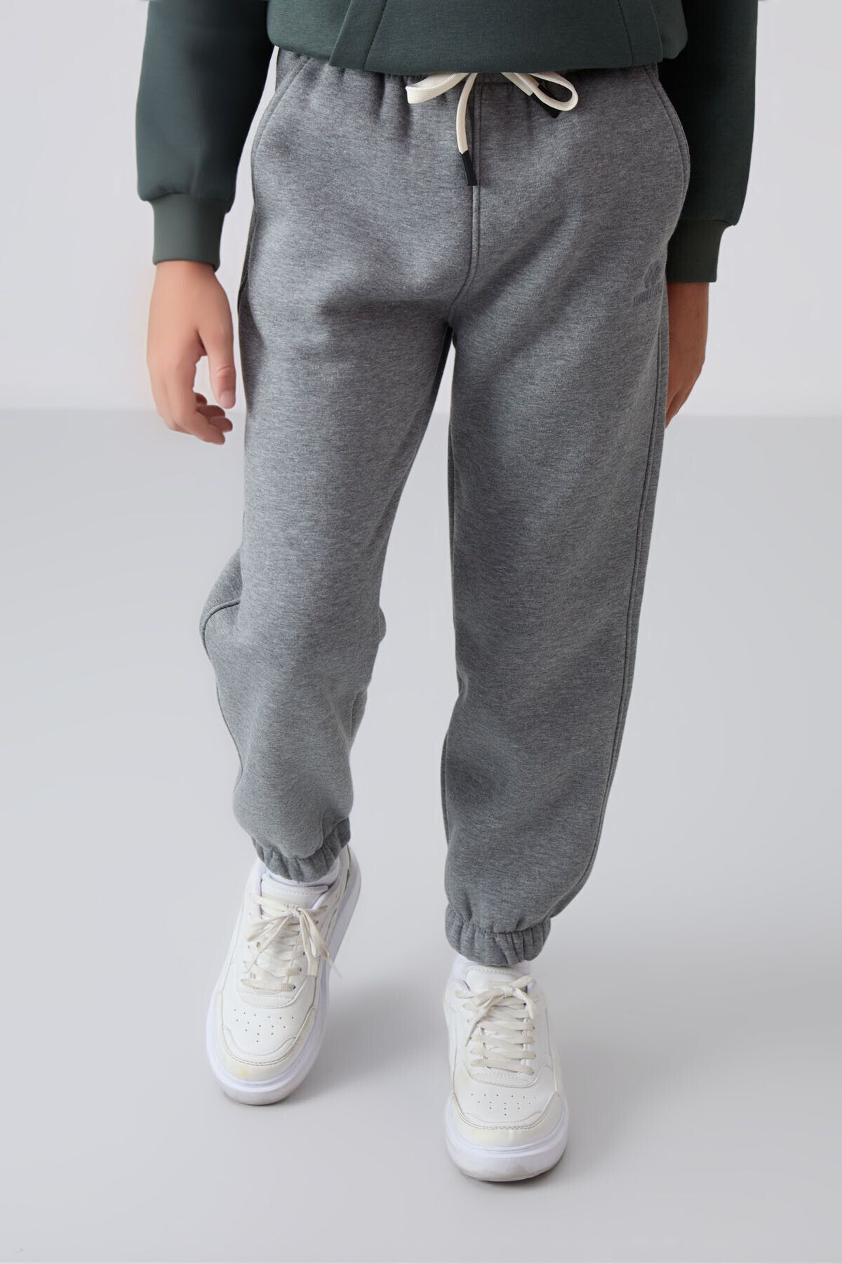 TOMMY LIFE-Boy's Gray Melange Cotton Sweatpants - Thick Feather Inside, Soft Texture - Printed - 11 4