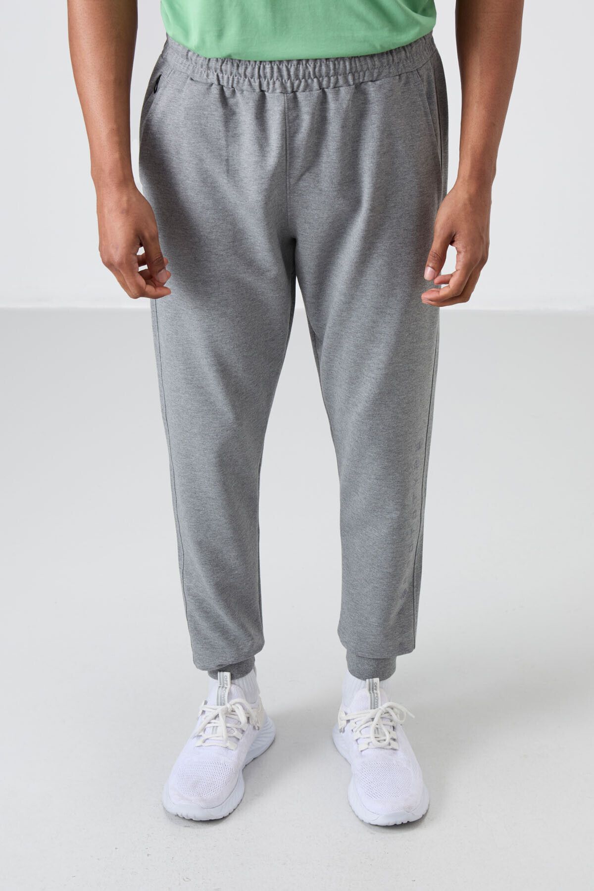 TOMMY LIFE-Embroidered Gray Melange Men's Sweatpants - Soft Cotton, Standard Fit - 82133 5