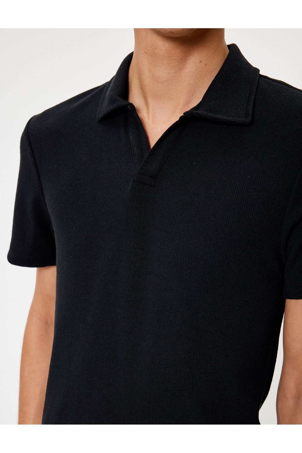 تی شرت یقه پولو مشکی مردانه POLO YAKA T SLIM FIT پنبه آستین کوتاه Koton