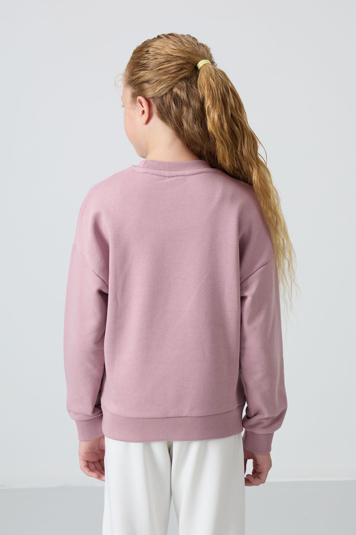 TOMMY LIFE-Girl's Oversize Dried Rose Cotton Embroidered Sweatshirt - 75150 4