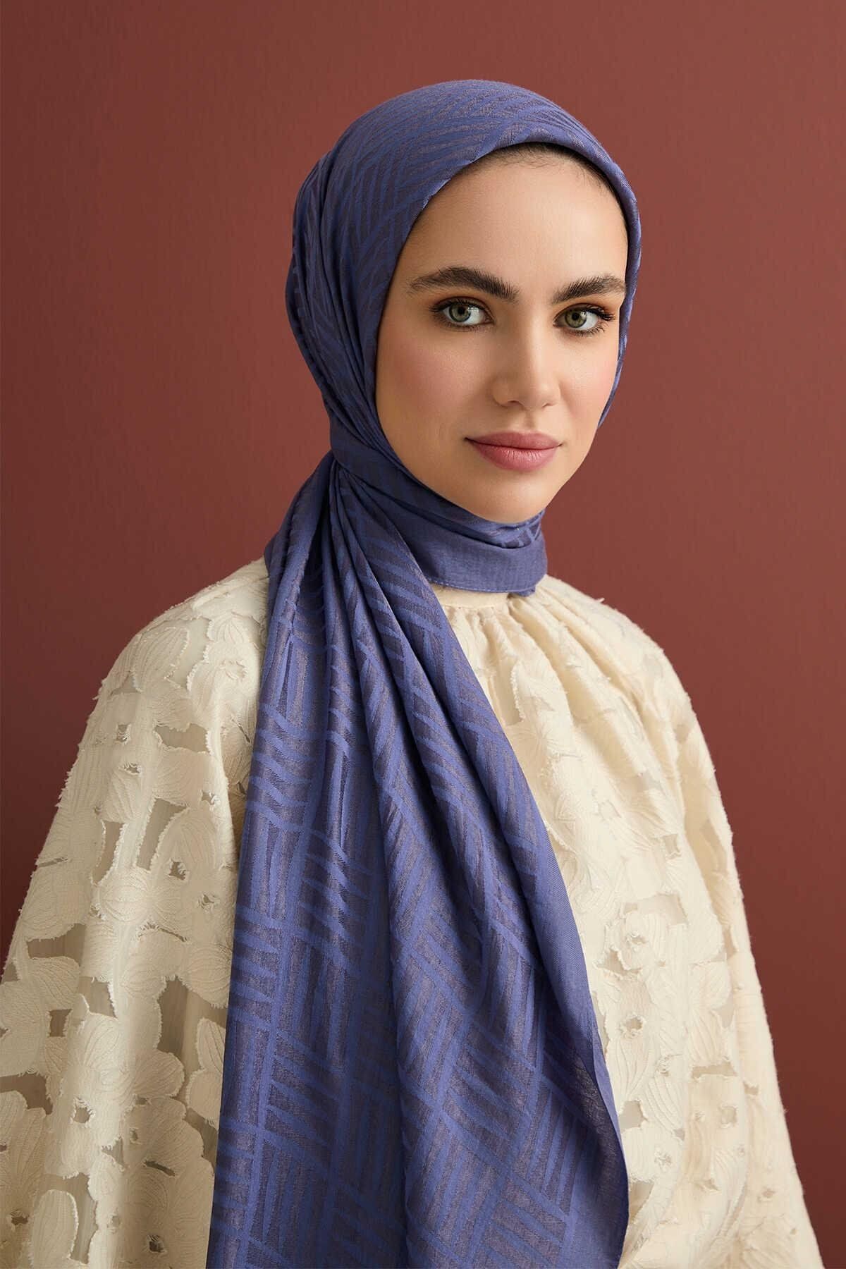 Imannoor-İmannnor Indigo Naia Cotton Square Shawl - 70x210 2