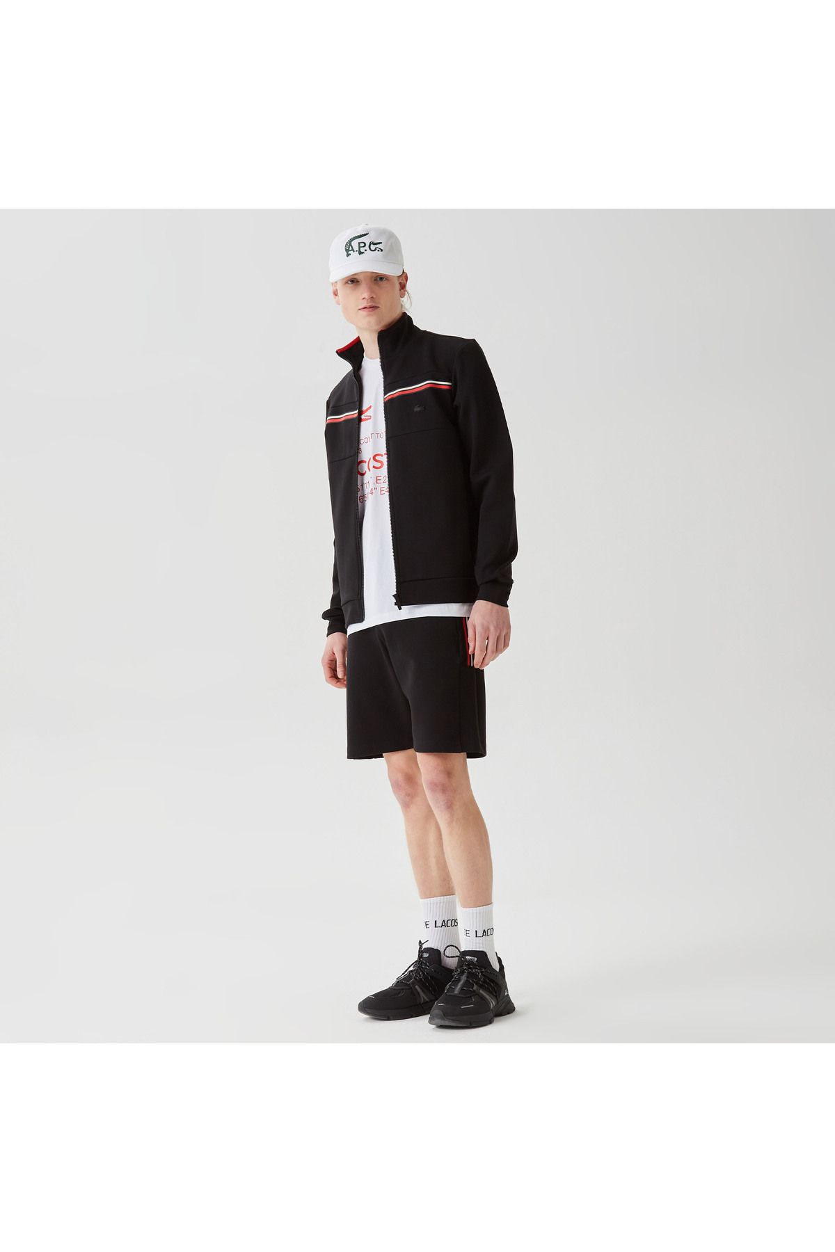 شلوارک و برمودا مشکی مردانه سیاه سفید باریک Lacoste
