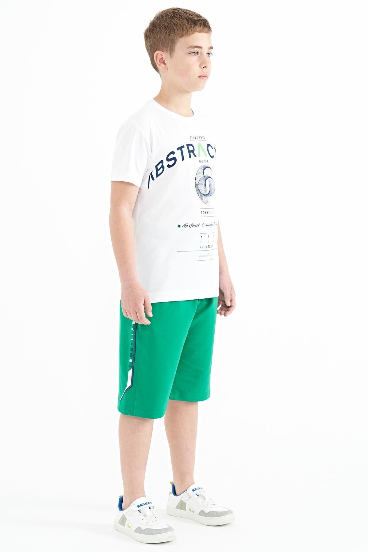 TOMMY LIFE-Green Front and Back Embroidery Detailed Lace Up Standard Fit Boys' Shorts - 11123 7