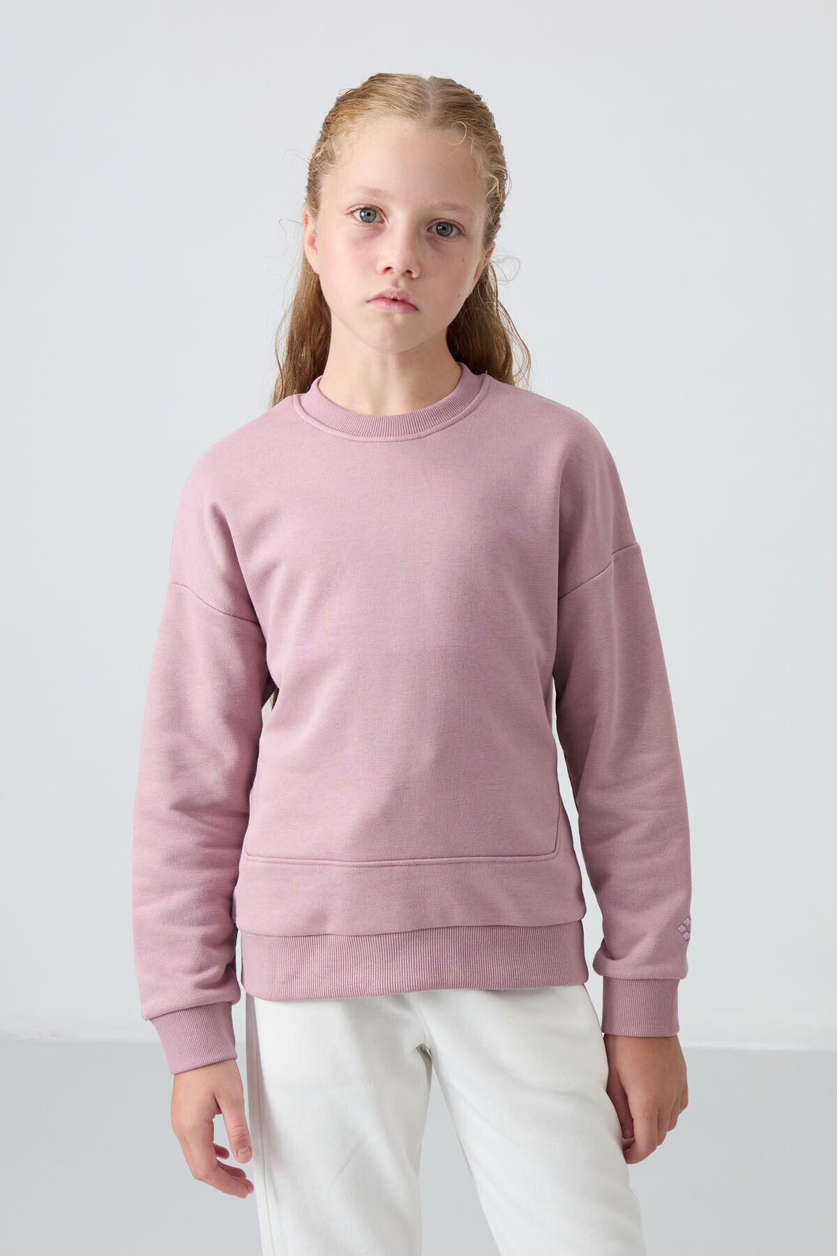 TOMMY LIFE-Girl's Oversize Dried Rose Cotton Embroidered Sweatshirt - 75150 5