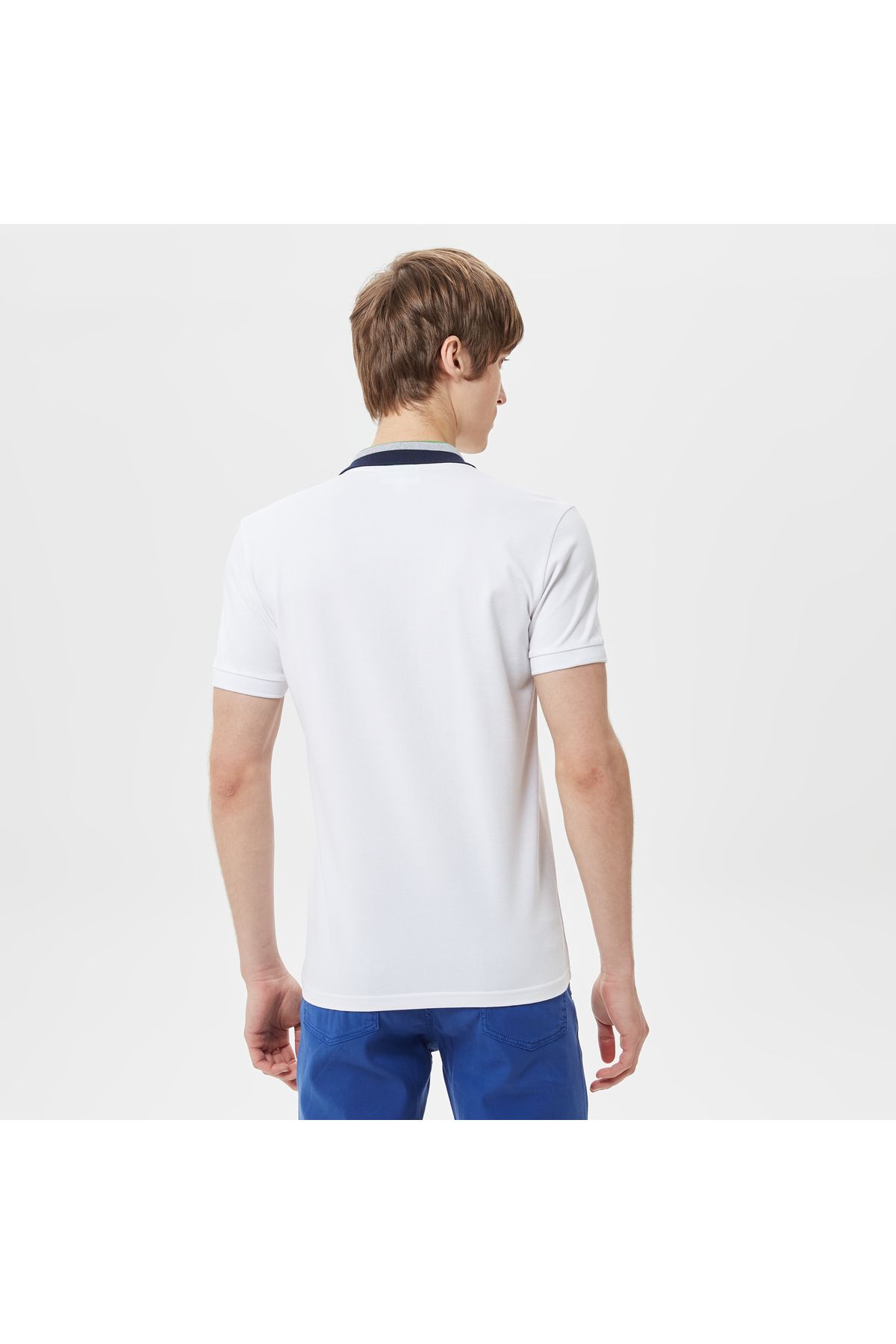 تی شرت یقه پولو سفید مردانه چوگان معمولی با بلوک رنگ مناسب Lacoste