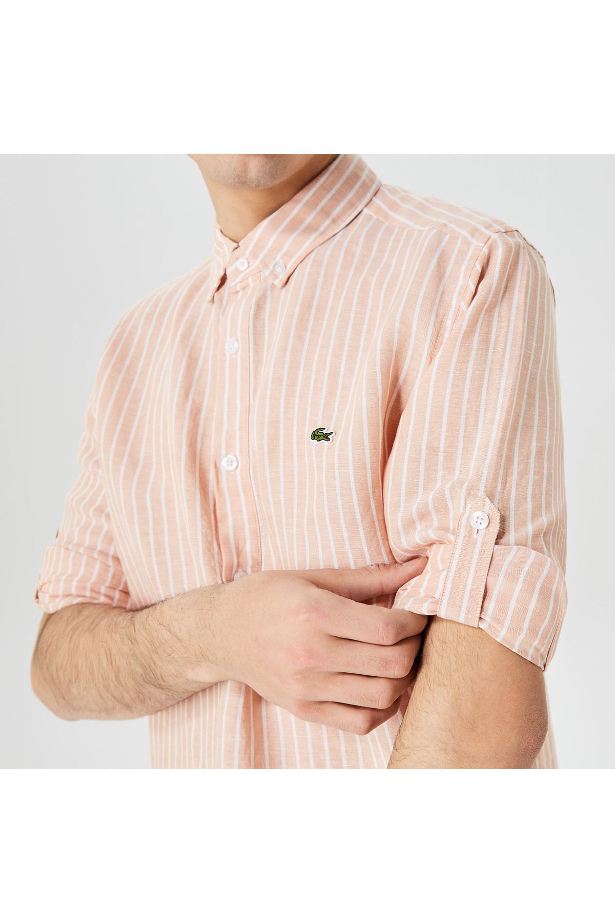 پیراهن / بلوز دکمه دار صورتی مردانه یقه متناسب اورجینال Lacoste