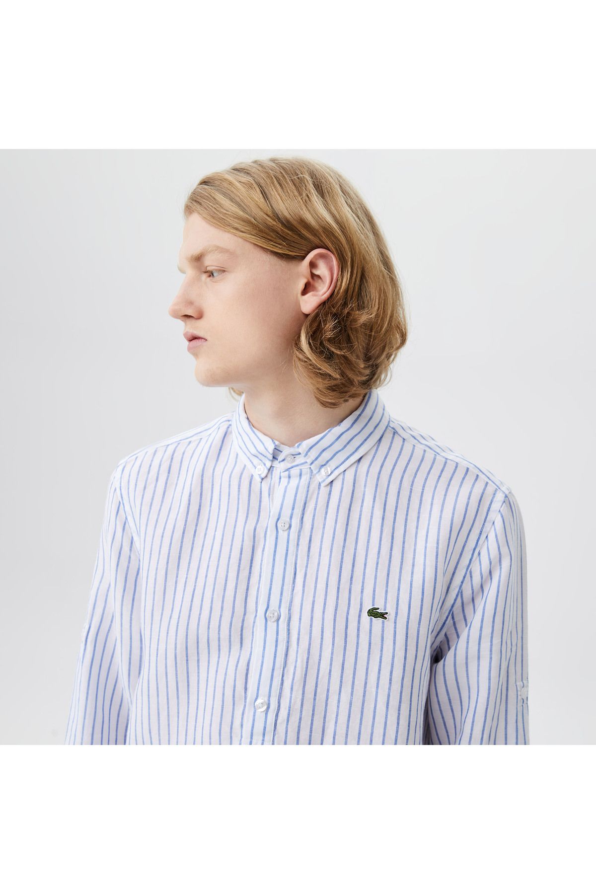 پیراهن / بلوز دکمه دار سفید مردانه راه یقه ای متناسب Lacoste