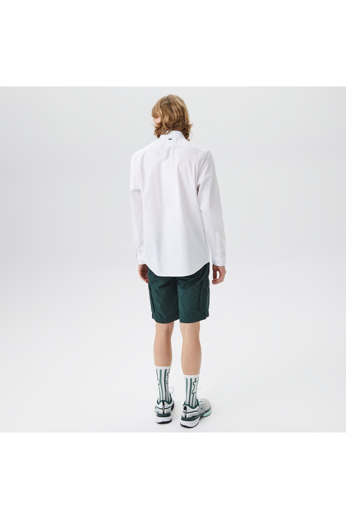 پیراهن / بلوز دکمه دار سفید مردانه باریک اورجینال Lacoste