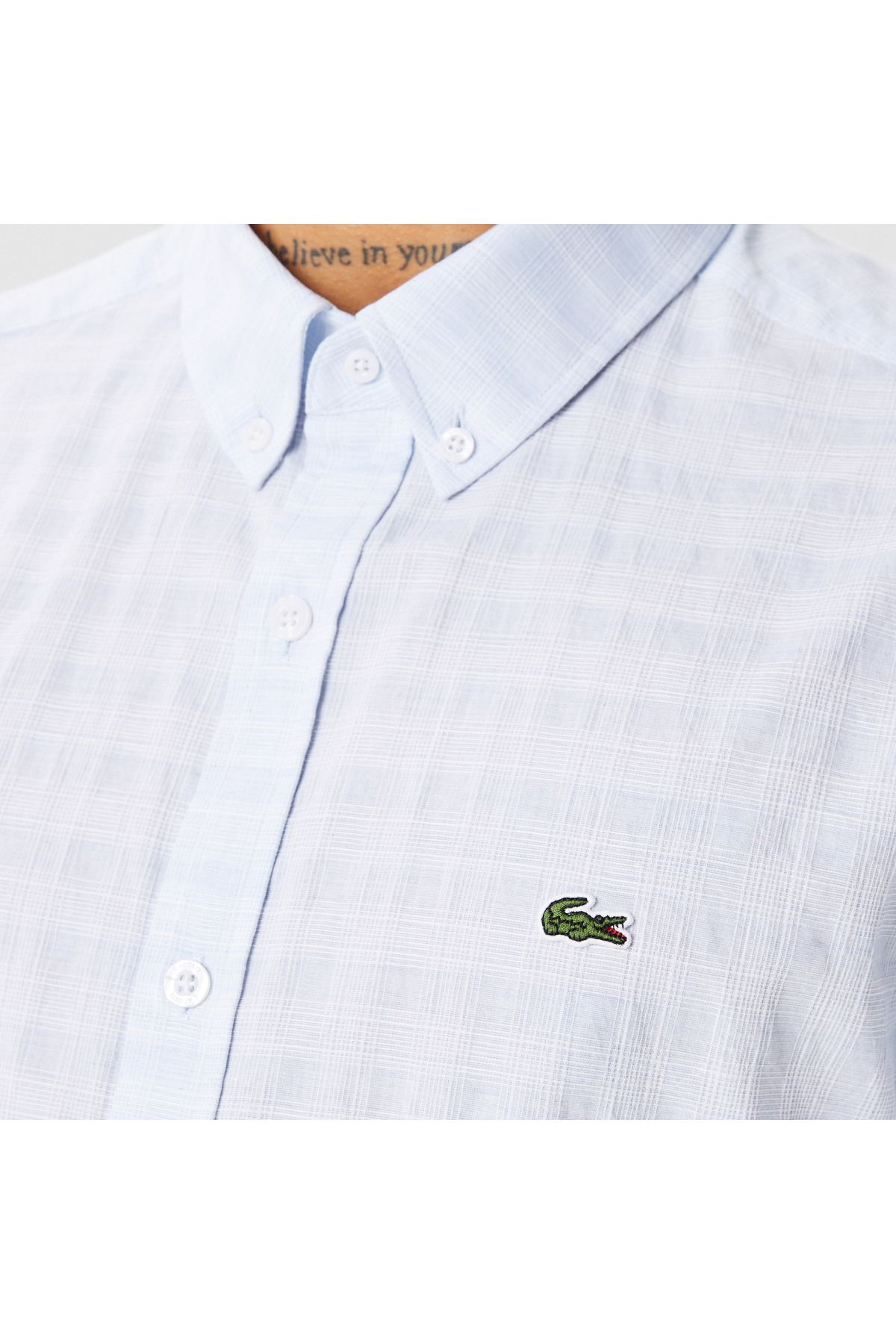 پیراهن / بلوز دکمه دار آبی مردانه یقه باریک اورجینال Lacoste