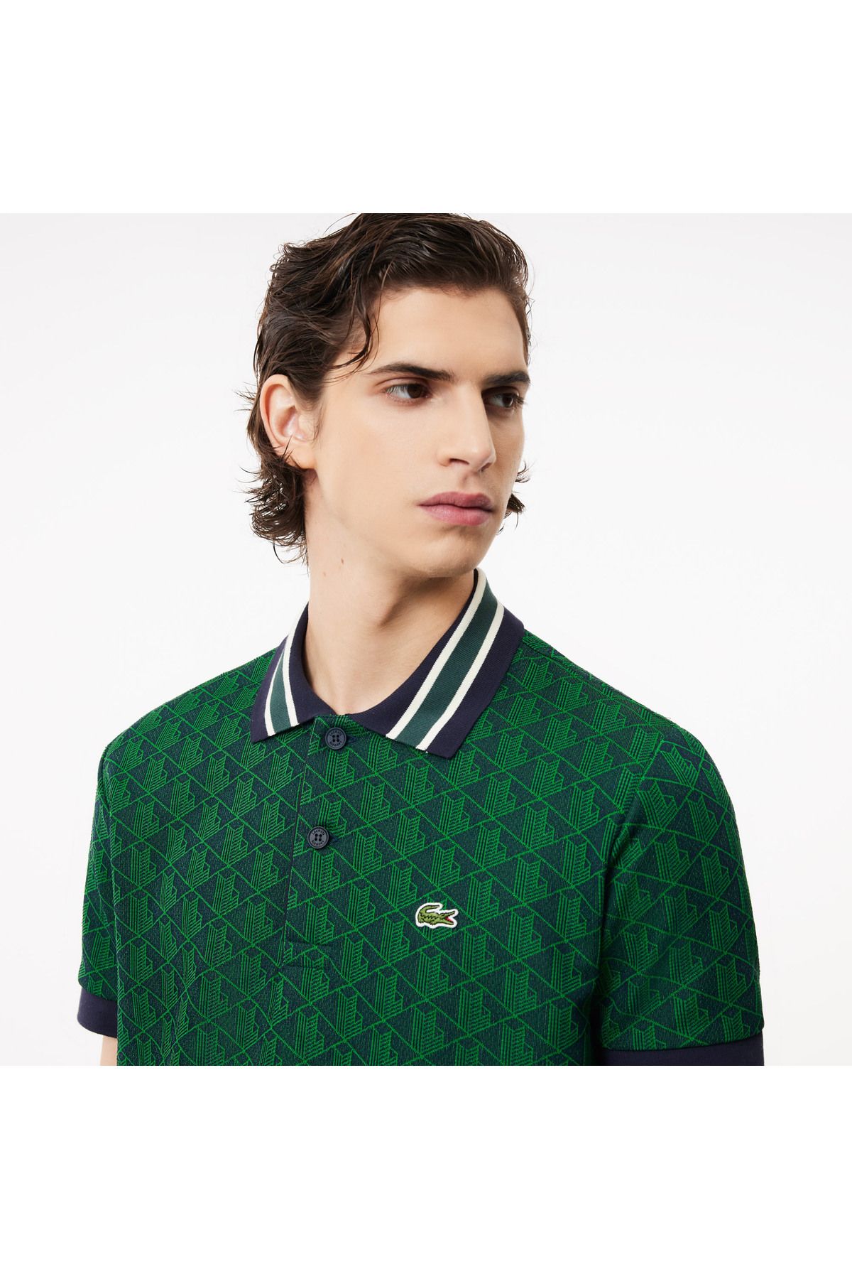 تی شرت یقه پولو سبز مردانه مونوگرام کلاسیک متناسب با چوگان Lacoste