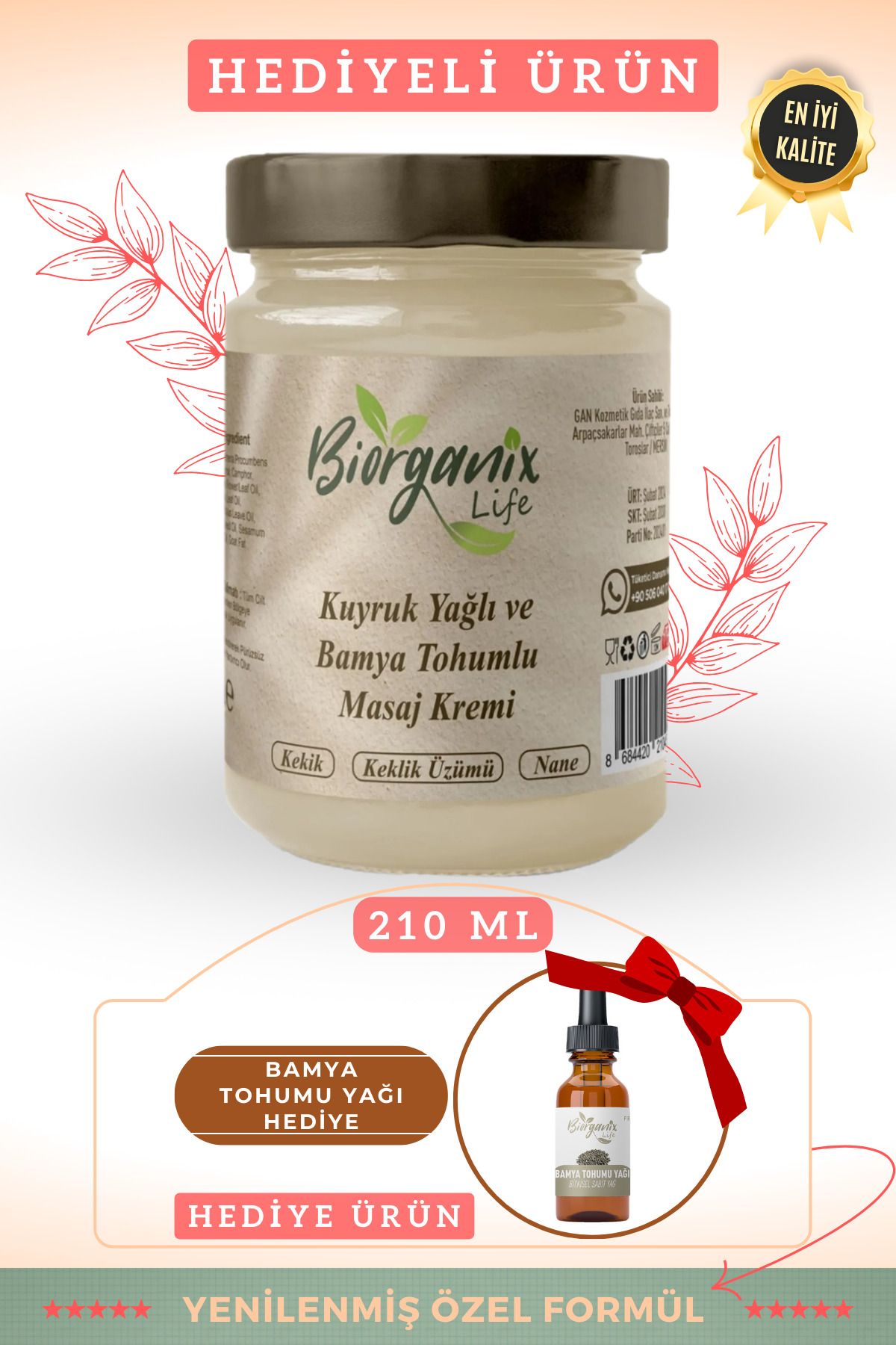 Biorganix Life Kuyruk Yağı Kremi Bamya Tohumu Yağlı 210 ml Hediyeli Ürün