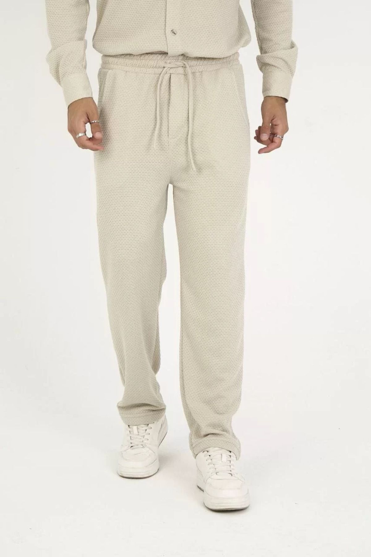 SA Alişveriş Dünyam Jakar Kutu Desenli Baggy Eşofman Pantolon - Gri