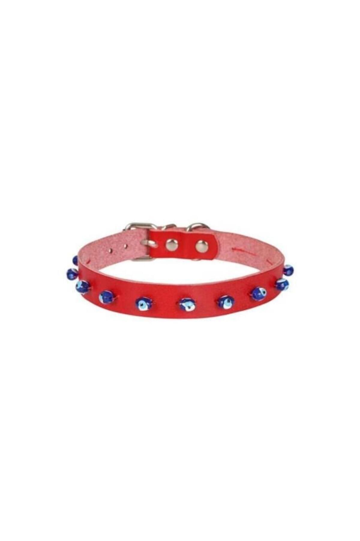 O Cat Cattie Boncuklu Deri Küçük Irk Köpek ve Kedi Boyun Tasması Xlarge Kırmızı 1.5x26-30 Cm - Petshopunda