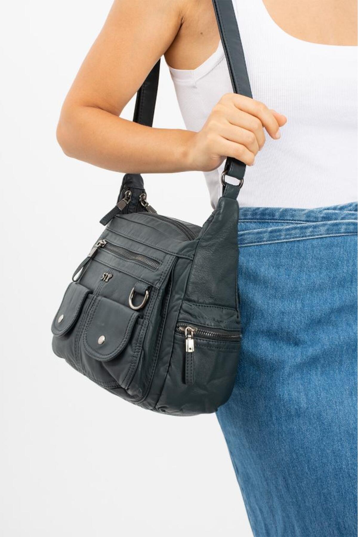 Y.S.Leather Women Crossbody Messenger Shoulder Bag Vegan Leather 25*20 Cm Shoulder Bag Multi Pockets