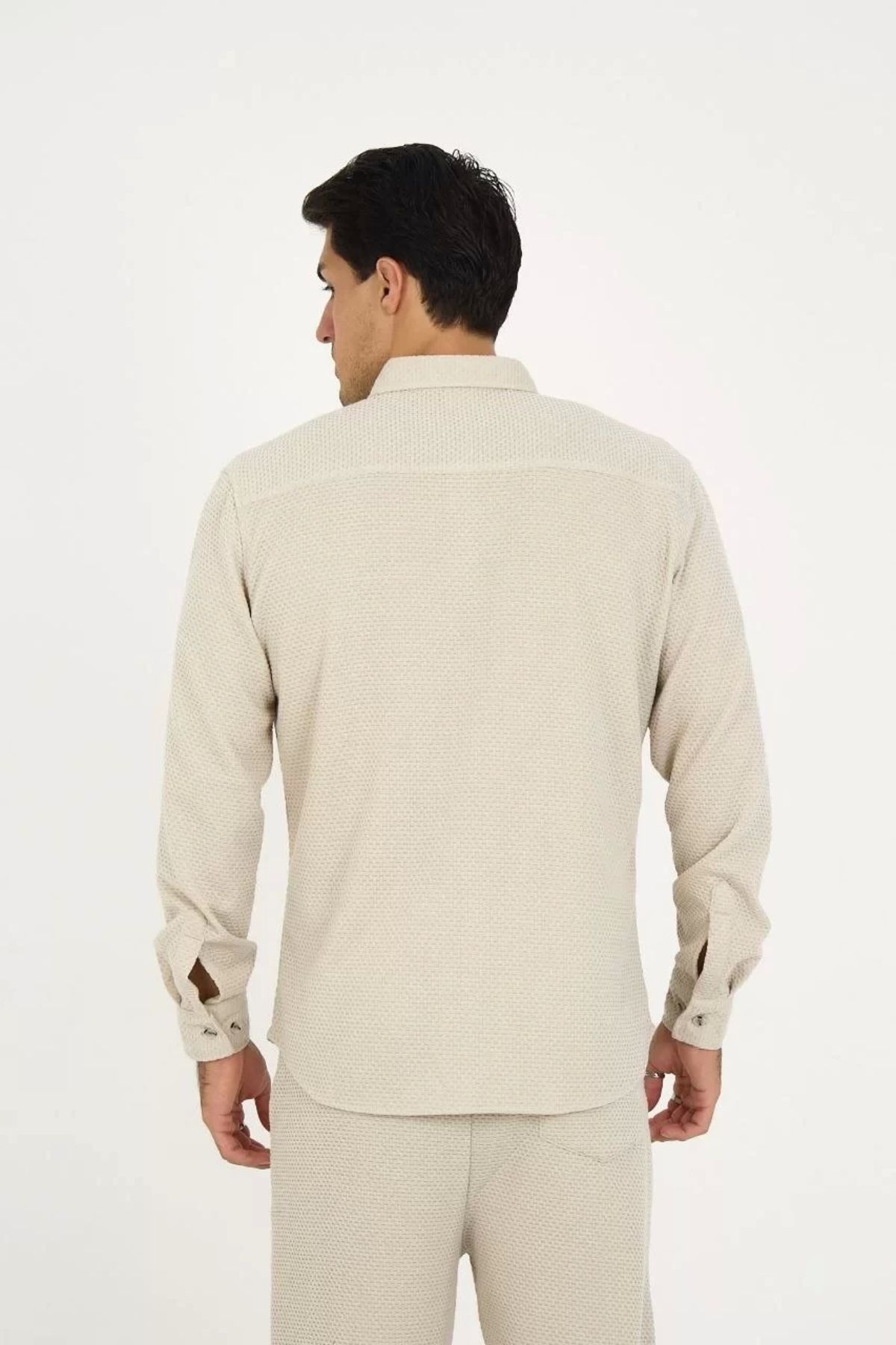 Mirage-Buttoned Full Fit Long Sleeve Jacquard Shirt - Gray 5