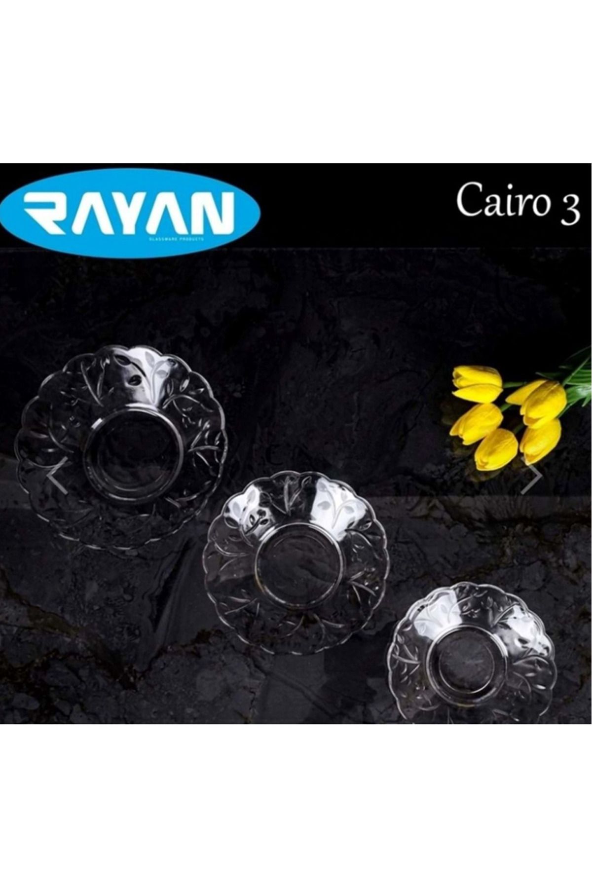 pazarella 6'lı Cam Tabak Güneş Yıldız Gül 3 Model -G-405