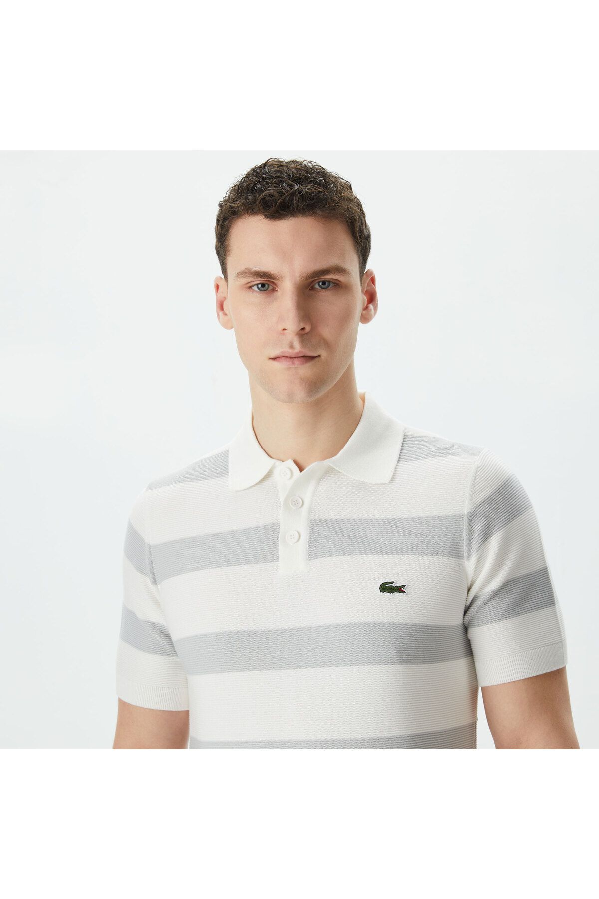 تی شرت یقه پولو خاکستری مردانه آستین کوتاه یاکا لباس بافتنی Lacoste