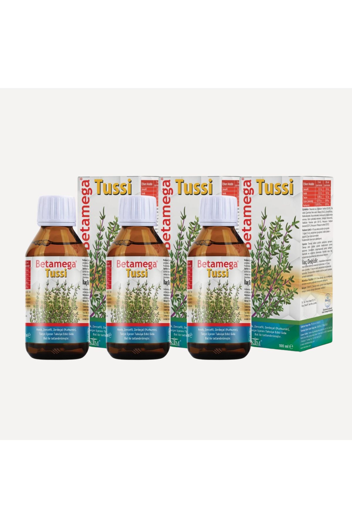 BETAMEGA Tussi 3'lü Paket - Kekik, Zencefil, Zerdeçal Ve Tarçın Içeren Şurup - Şurup 100 ml