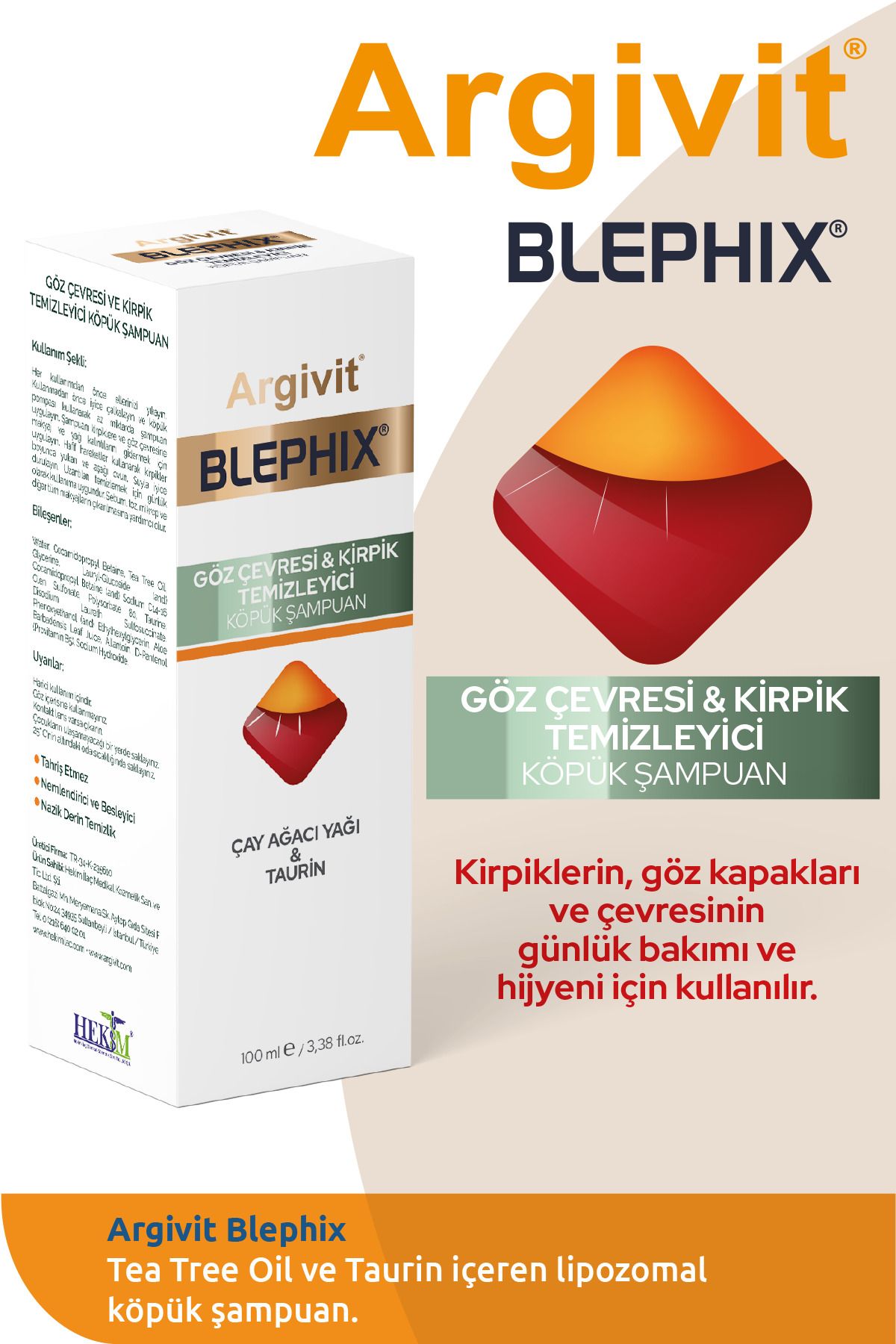 Argivit Blephix - Tea Tree Oil Ve Taurin Içeren Lipozomal Makyaj Temizleme Köpüğü 100 ml