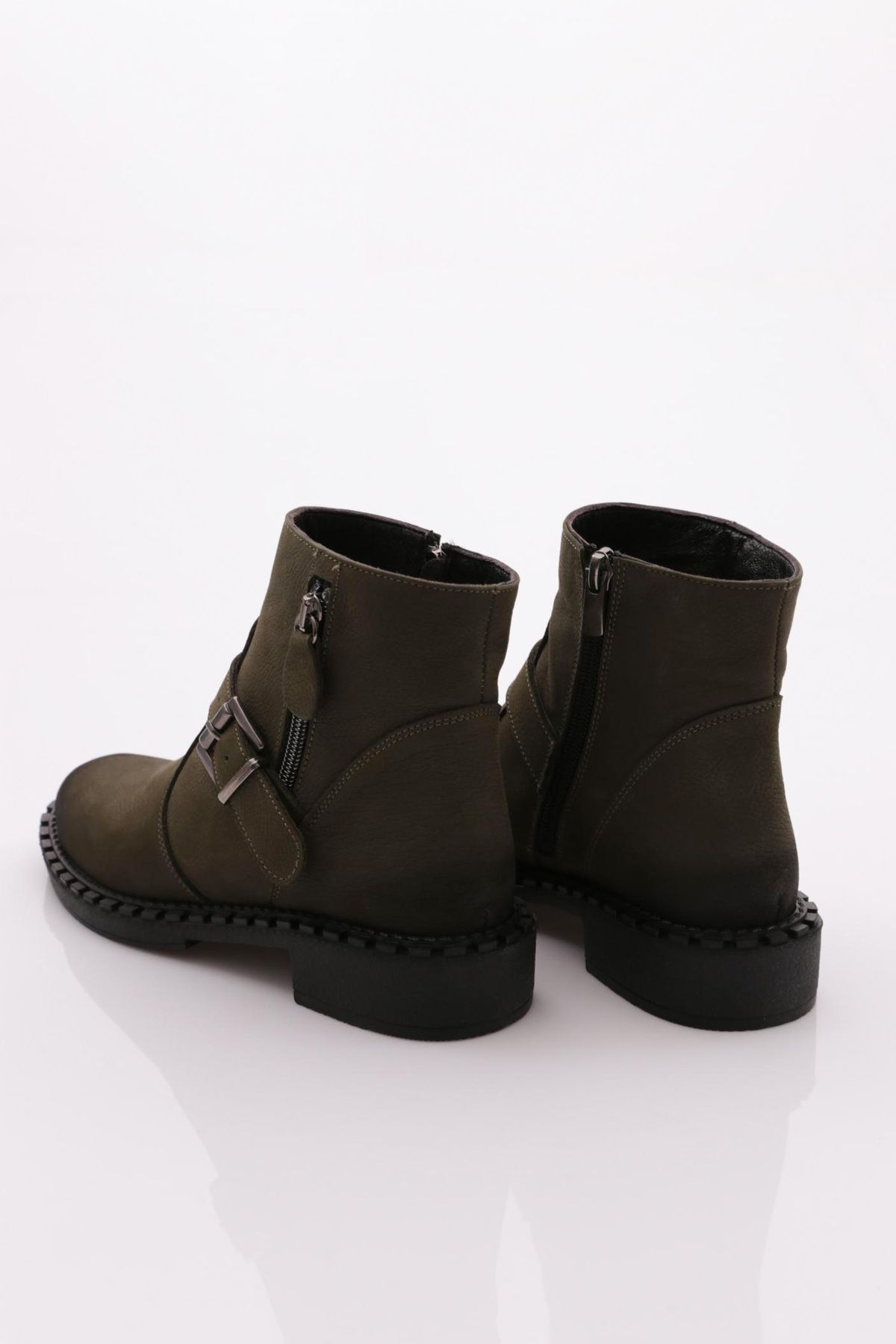 DGN-Women's Belt Lace-Up Boots Khaki Nubuck Genuine Leather 14935106 3