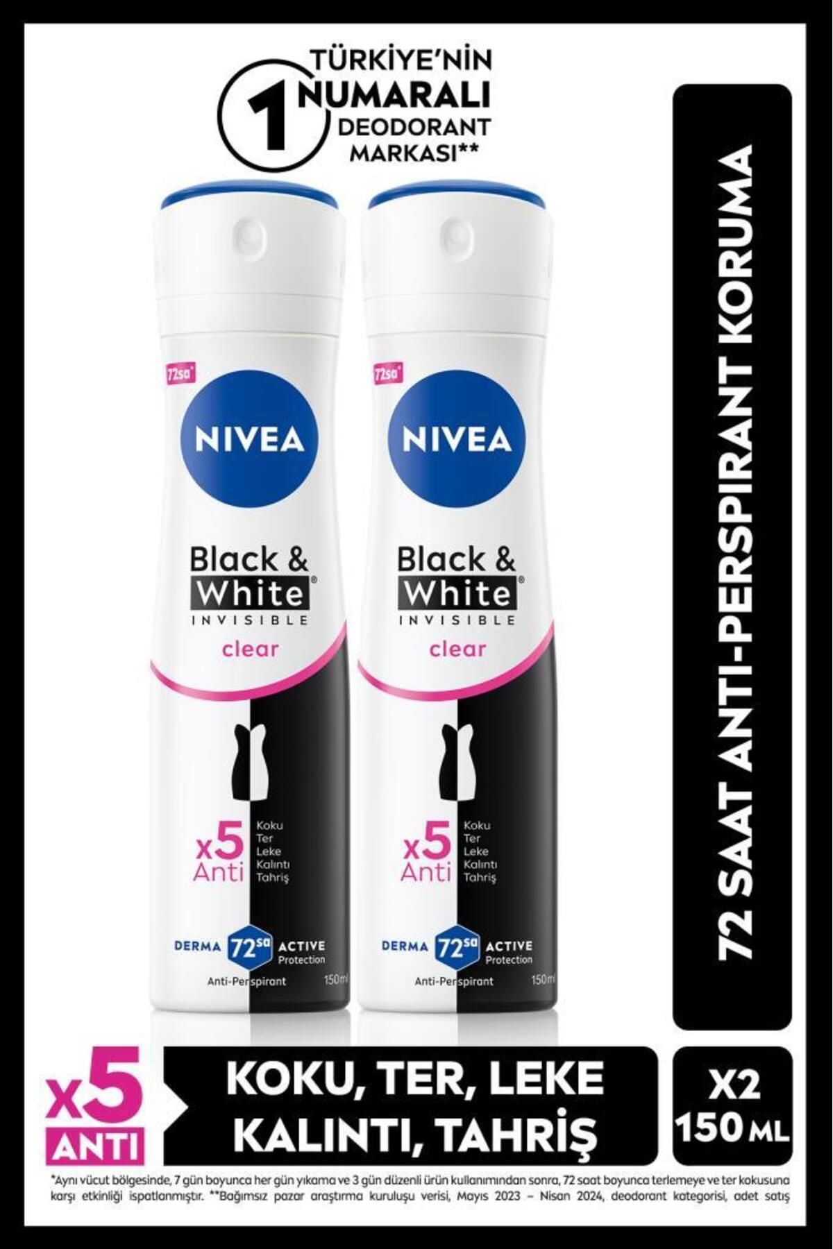 NIVEA Invısıble Black&whıte Clear Sprey Deodorant 150ml Kadın 2'li Avantaj Paketi