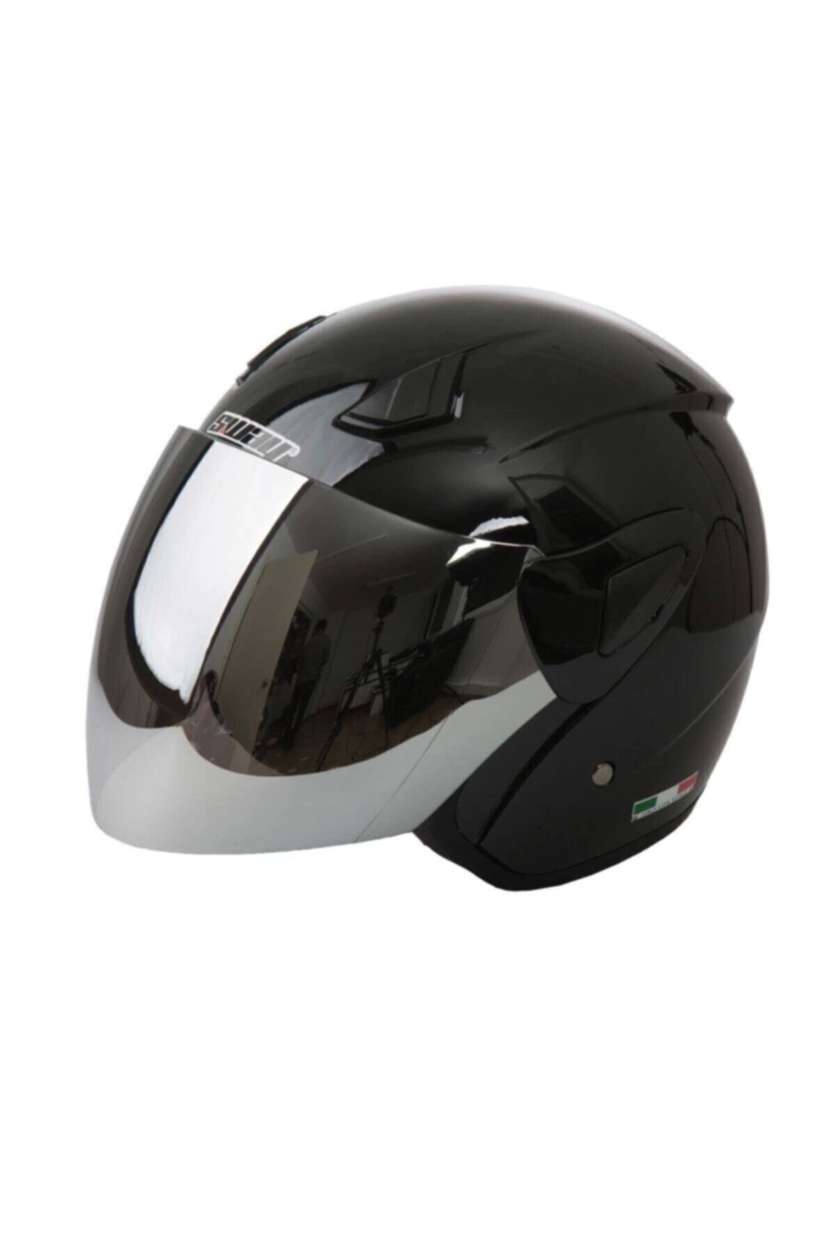 Sway Kask Sw-733-700 Parlak Siyah Aynalı Camlı