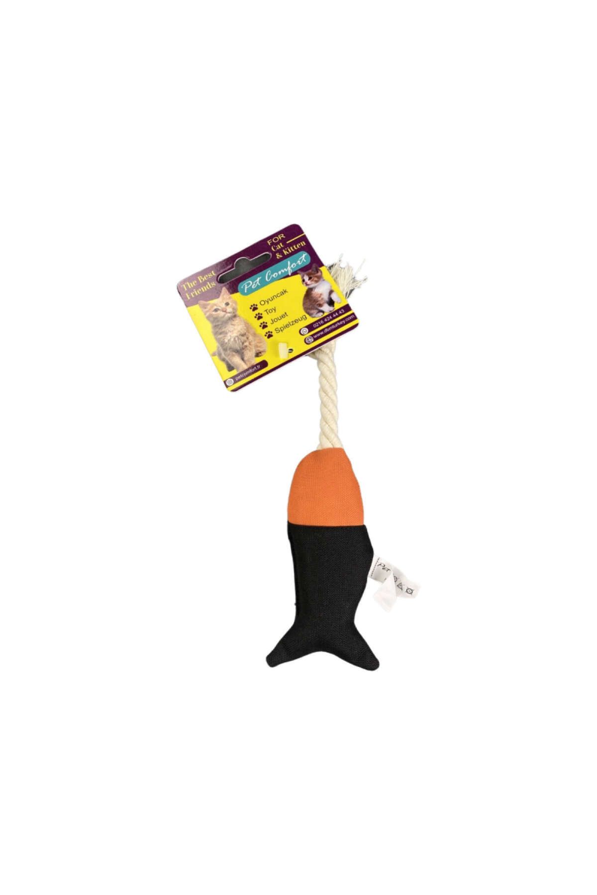 Pet Comfort İpli Balık Su Geçirmez Kedi Oyuncağı Lacivert-Turuncu Ø6cm, 24cm GLSTD