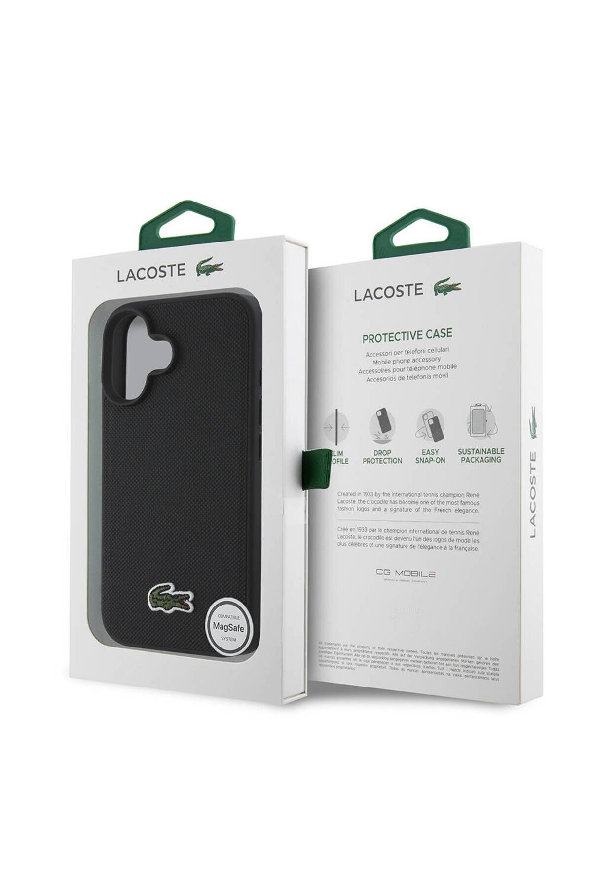 کاور و قاب IPHONE 16 PLUS CASE LACOSTE دارای مجوز PU PIKE ICONONCY CROCODILE بافی با سیاه Lacoste