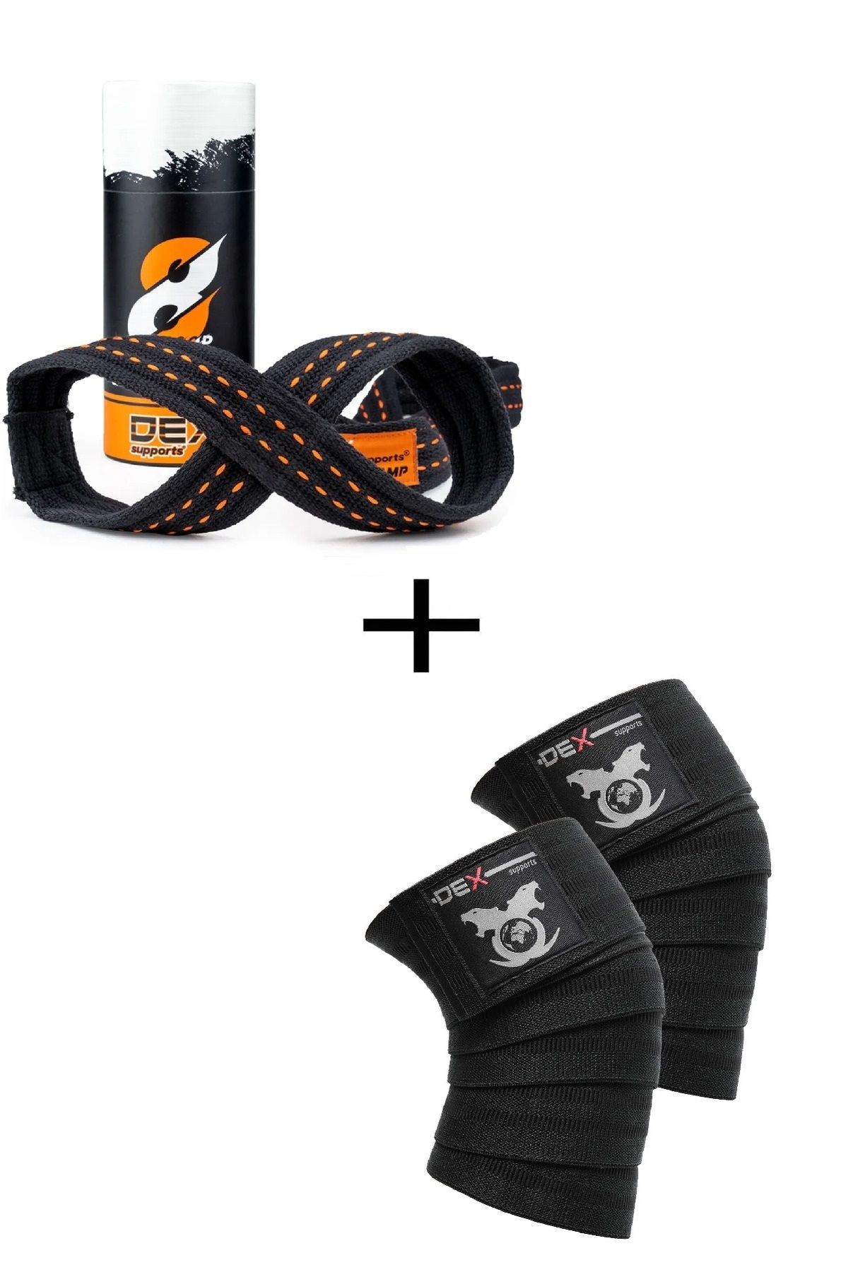 Dex Supports Ağırlık Kaldırma Kayışı 8 Loop Lifting Straps Turuncu+Antrenman Dizliği Knee Wraps Legend 2'li Paket