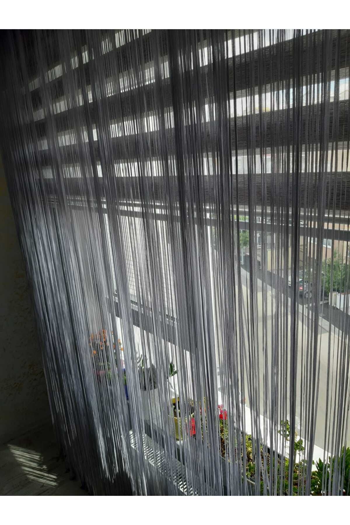 AKÇA TEKSTİL-Rope Model Gray Color Rope Curtain 180 cm Width 280 cm Length 2 mm in Strips Ready String Curtain 8