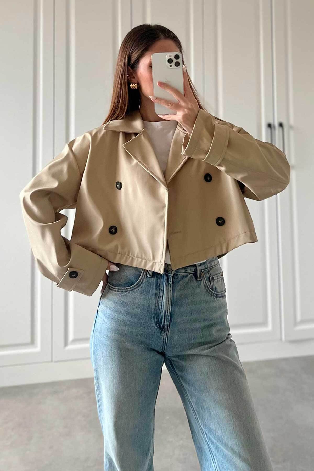 Big Love-Beige Magic Two Piece Trench Coat - Vest and Crop Trench Coat 2