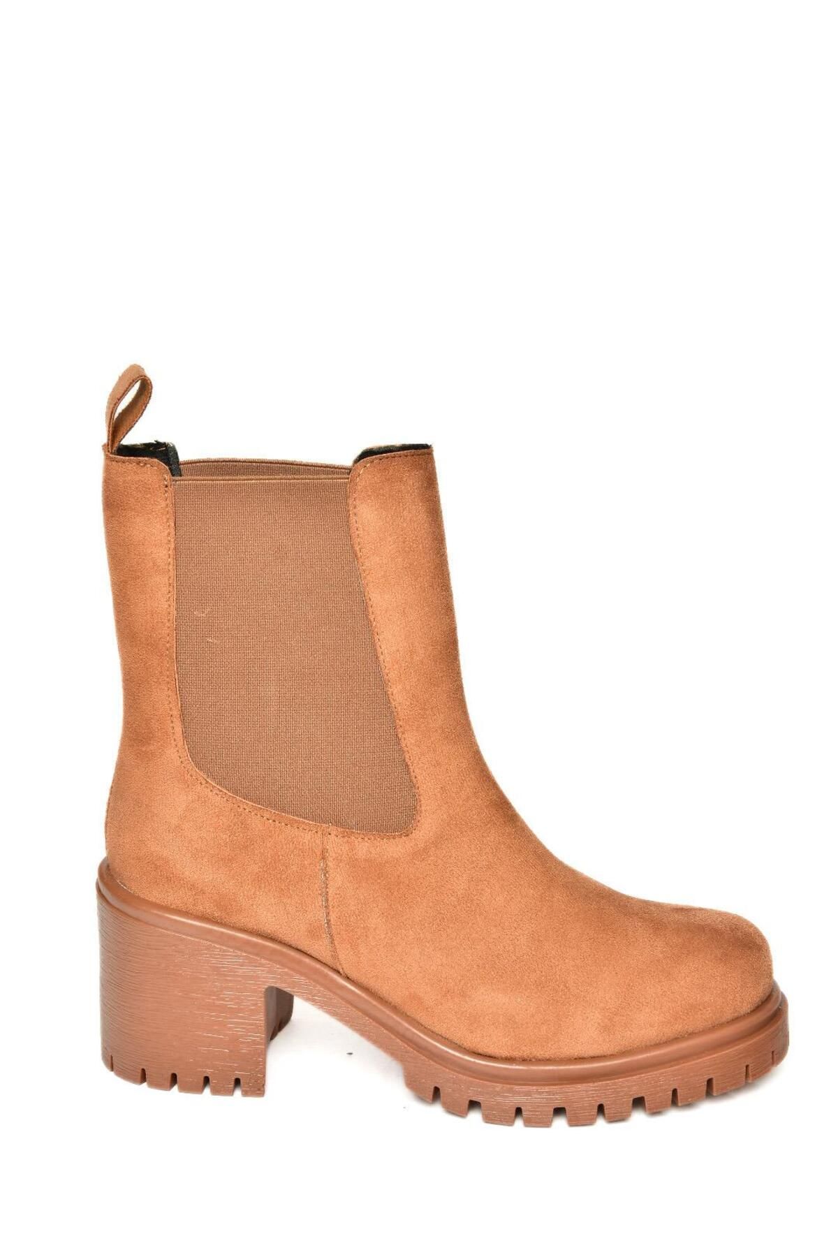 Fox Shoes-T 726981602   Tan Suede Elastic Thick Heeled Women's Boots 7