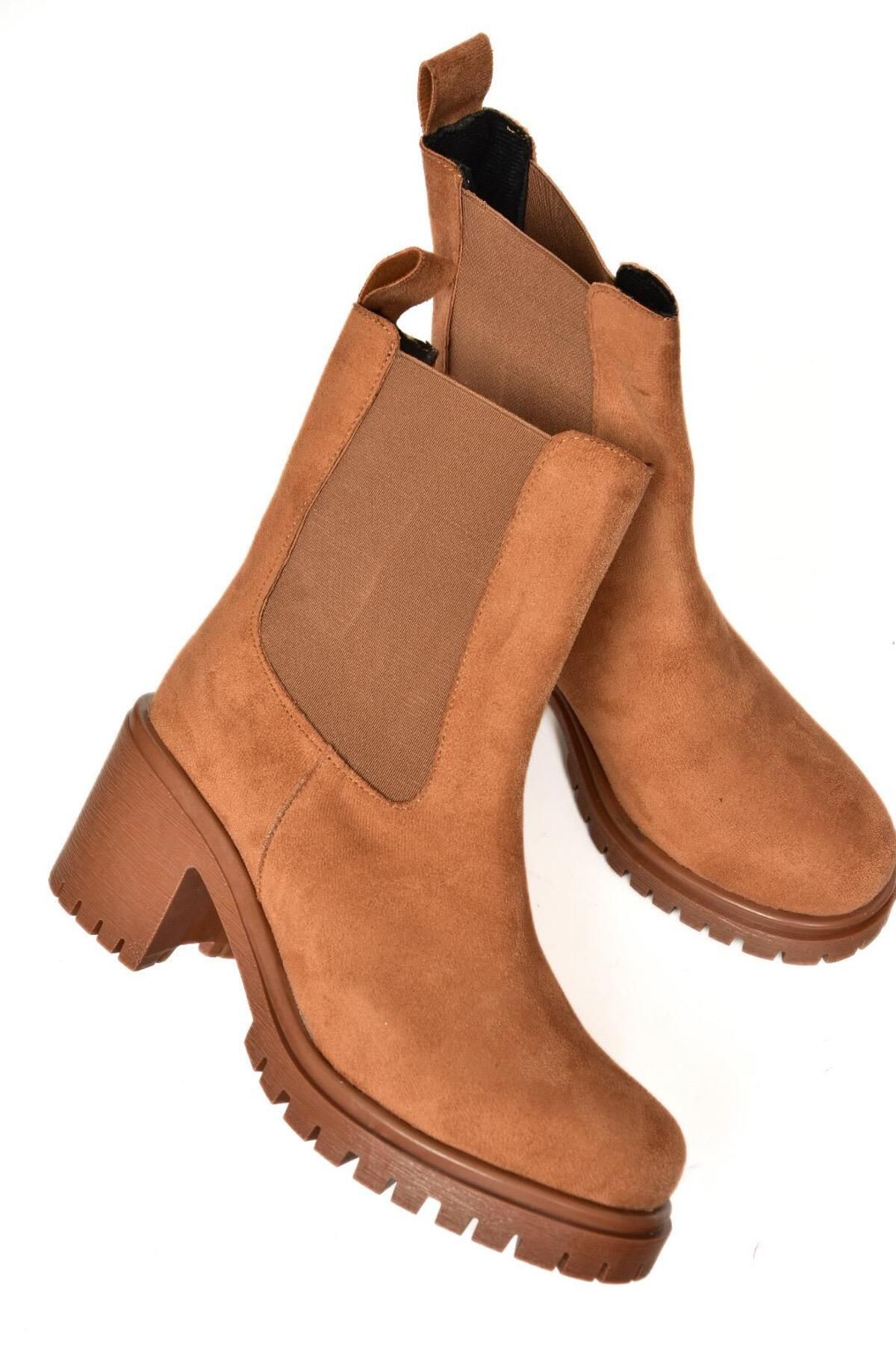 Fox Shoes-T 726981602   Tan Suede Elastic Thick Heeled Women's Boots 6