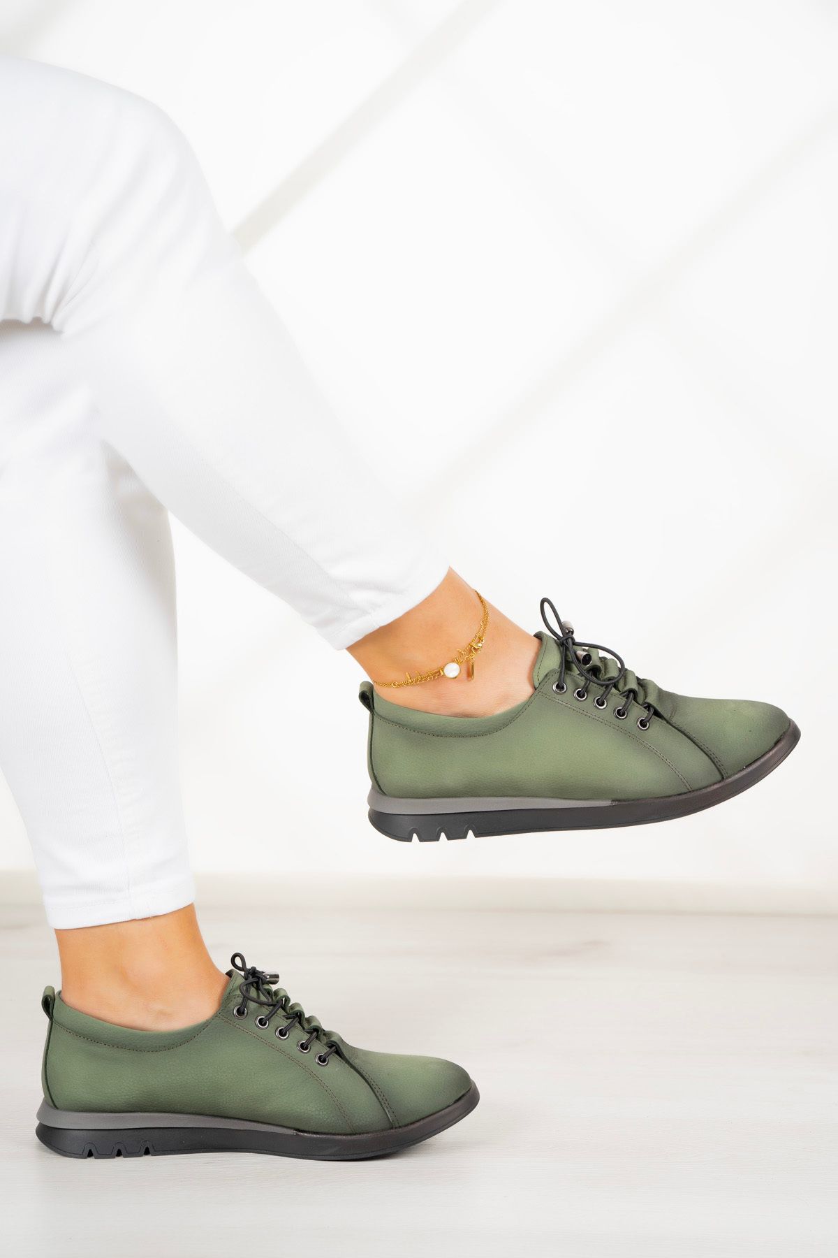 Erkan Saçmacı-Pantofi casual din piele naturală verde Khloe 1