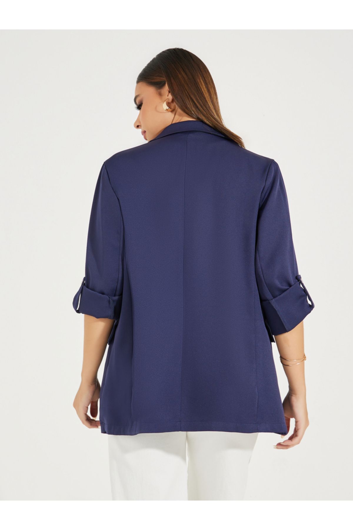 Styli-Regular Fit Longline Blazer with Roll-Up Sleeves 5