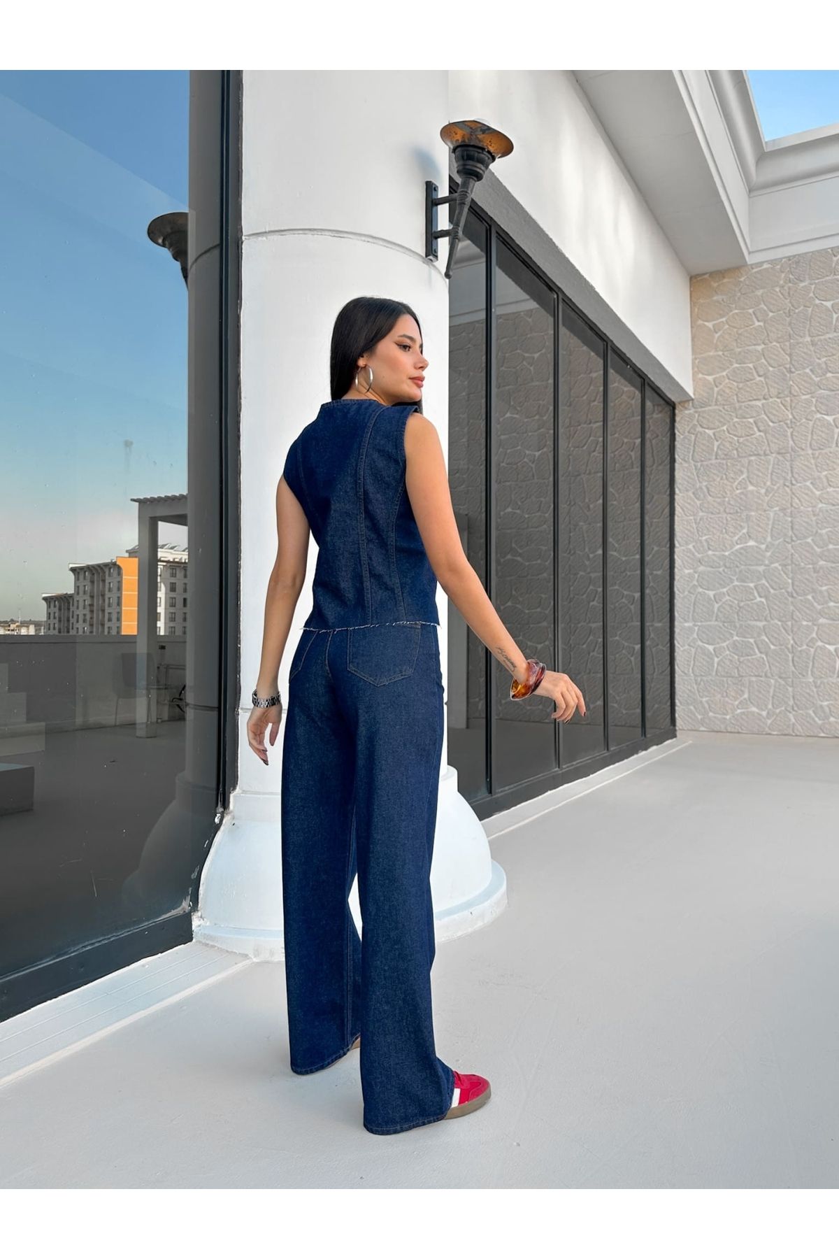 ESRAHELVACI-Denim Vest and Palazzo Pants Set 5