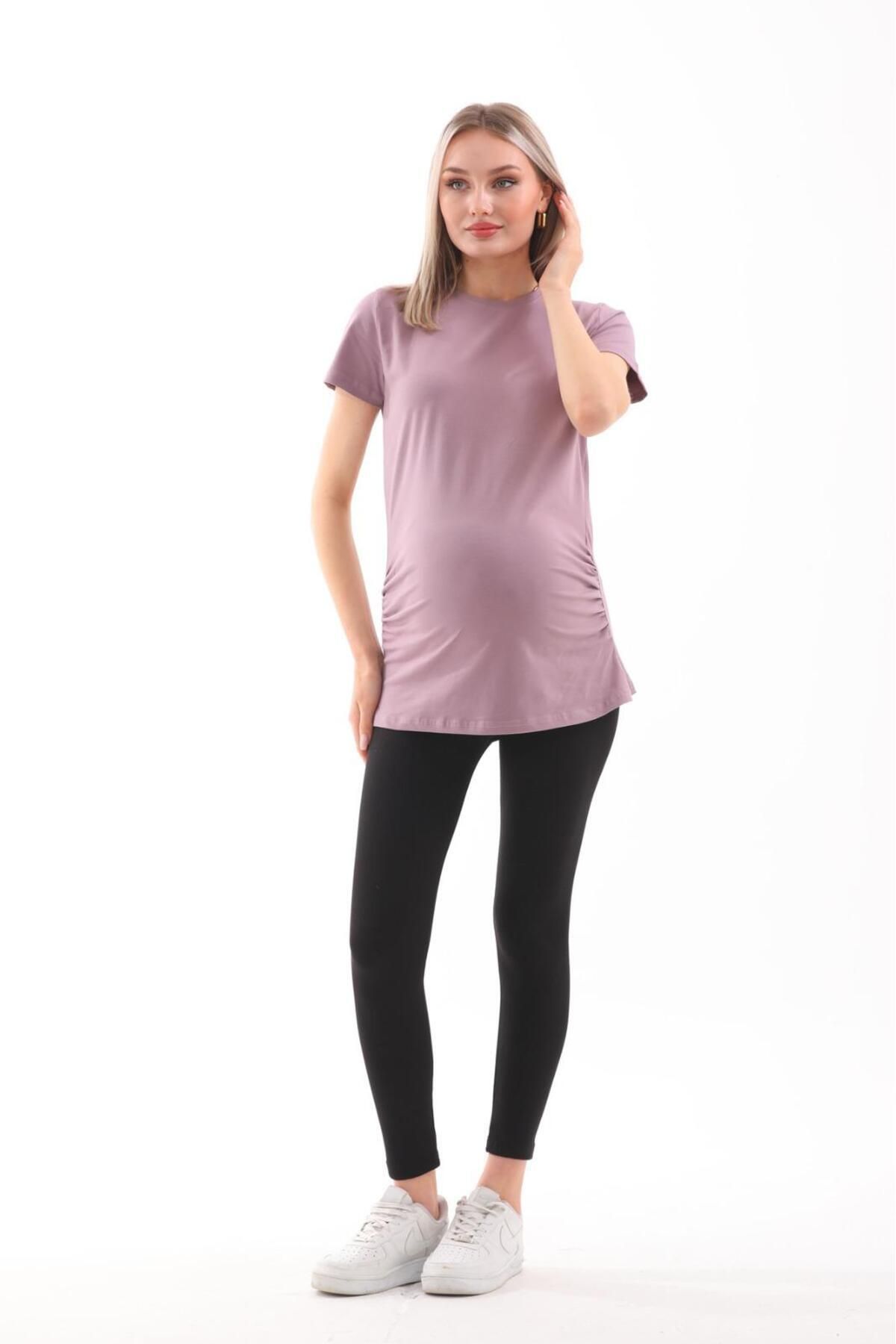 BIG LESSON-Claret Red Maternity T-shirt - Crew Neck, Short Sleeve, 100% Cotton 1