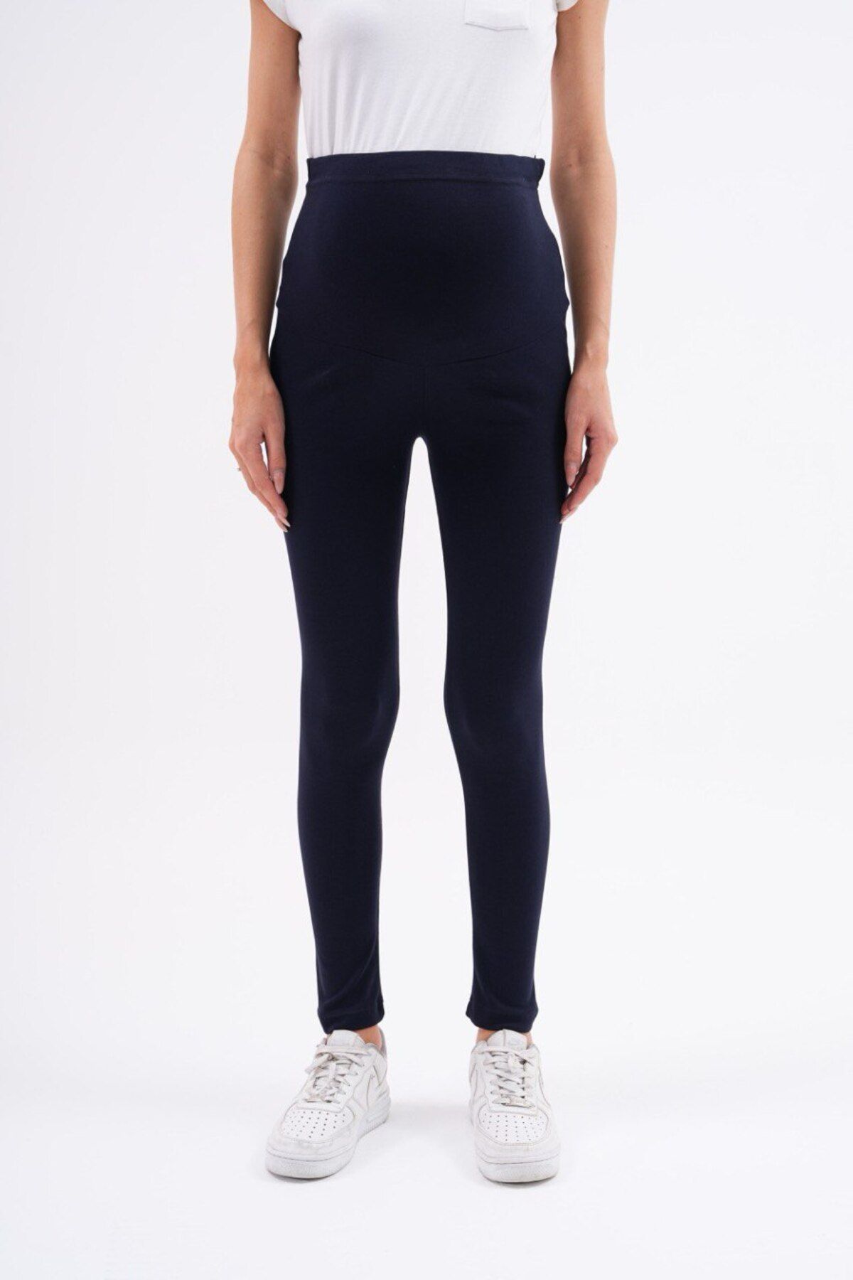 BIG LESSON-Navy Blue Stretchy Cotton Maternity Leggings - Adjustable Waist 8