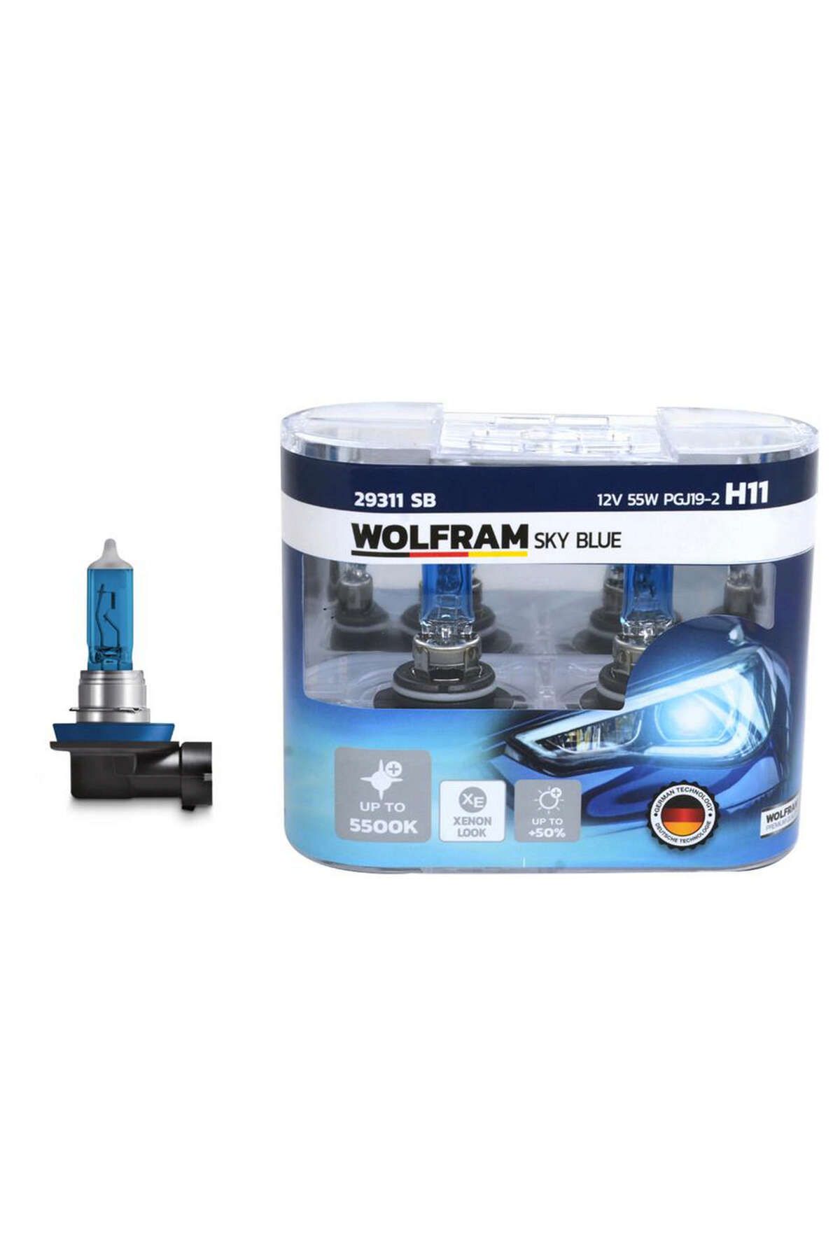 WOLFRAM AMPUL 12V H11 55 PGJ19-2 SKY BLUE BEYAZ IŞIK NRMSA
