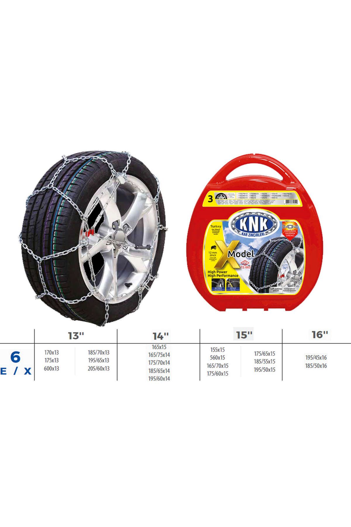 KNK PATİNAJ ZİNCİRİ TAKMATİK ÇAPRAZ 13-14-15-16 JANT ZİNCİR EBATLARI İÇİN RESİME BAKINIZ DRSTR