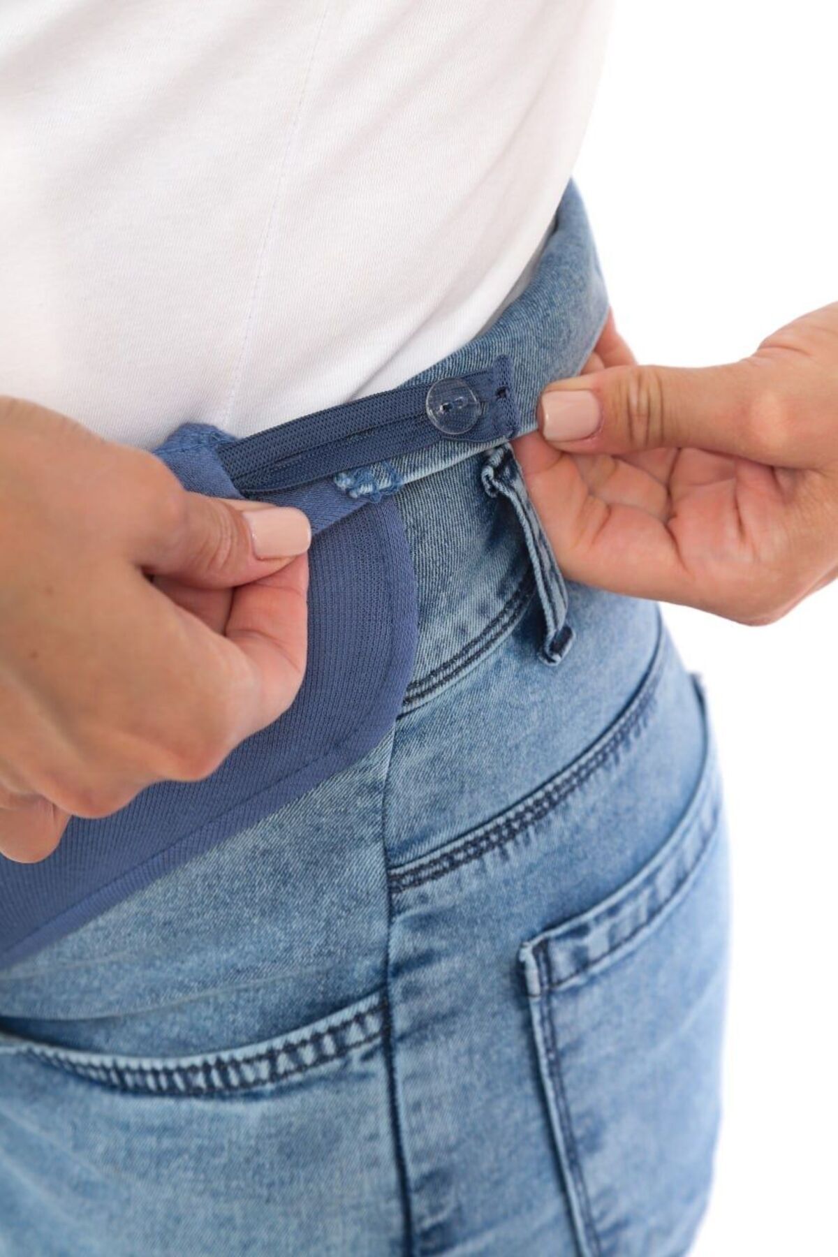 BIG LESSON Hamile Esnek Karın Bantlı Beli Ayarlanabilir Geniş Paça Kot Pantolon Mavi fotoğrafı 3 (önizleme)