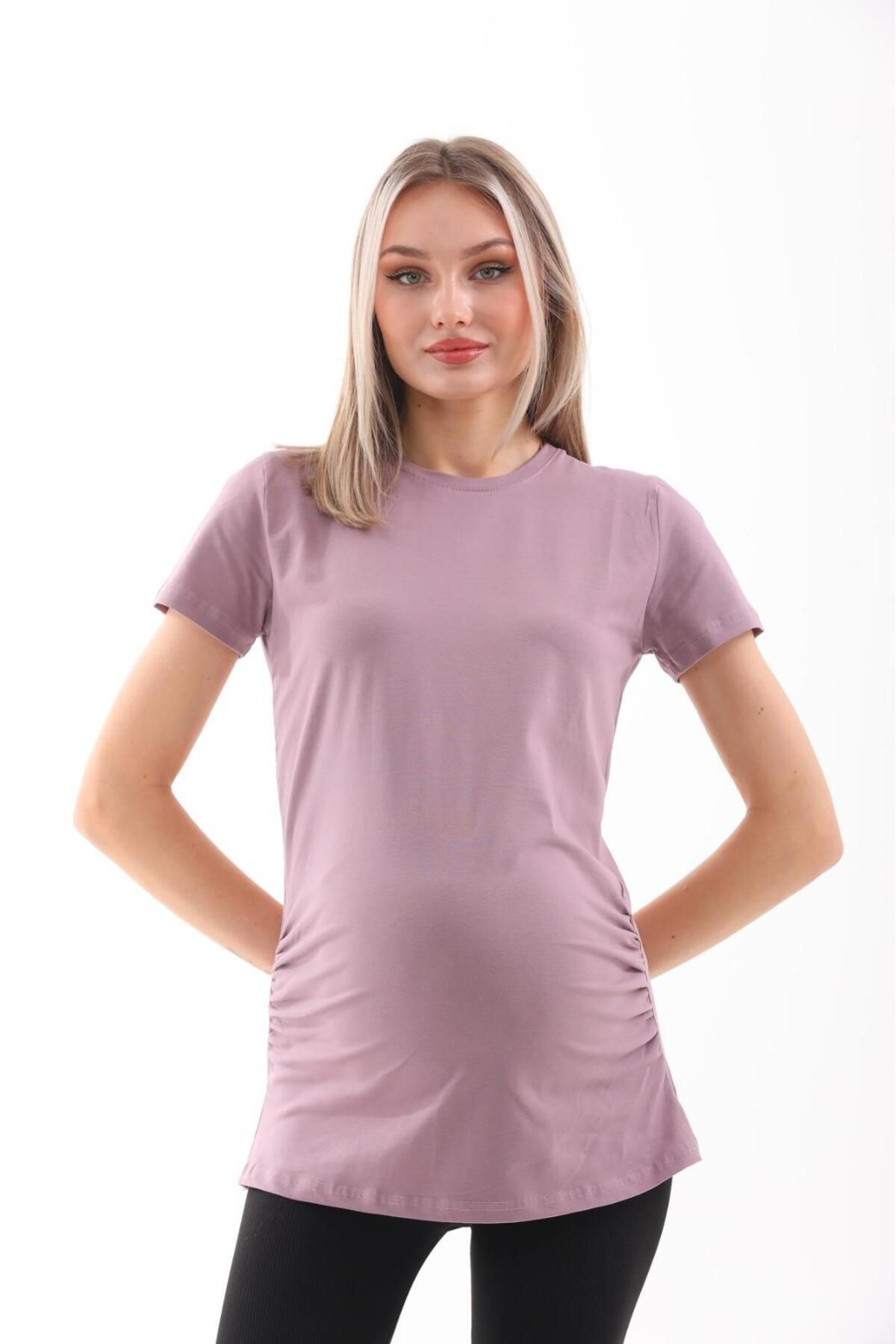 BIG LESSON-Claret Red Maternity T-shirt - Crew Neck, Short Sleeve, 100% Cotton 3