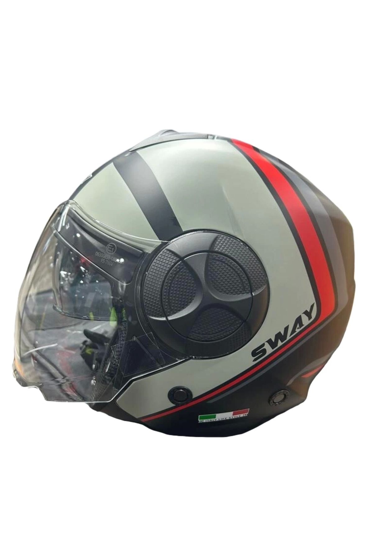 Sway-HELMET SWAY SW-737 MATTE BLACK/GREY/RED CHINLESS WITH SUNGLASSES 1