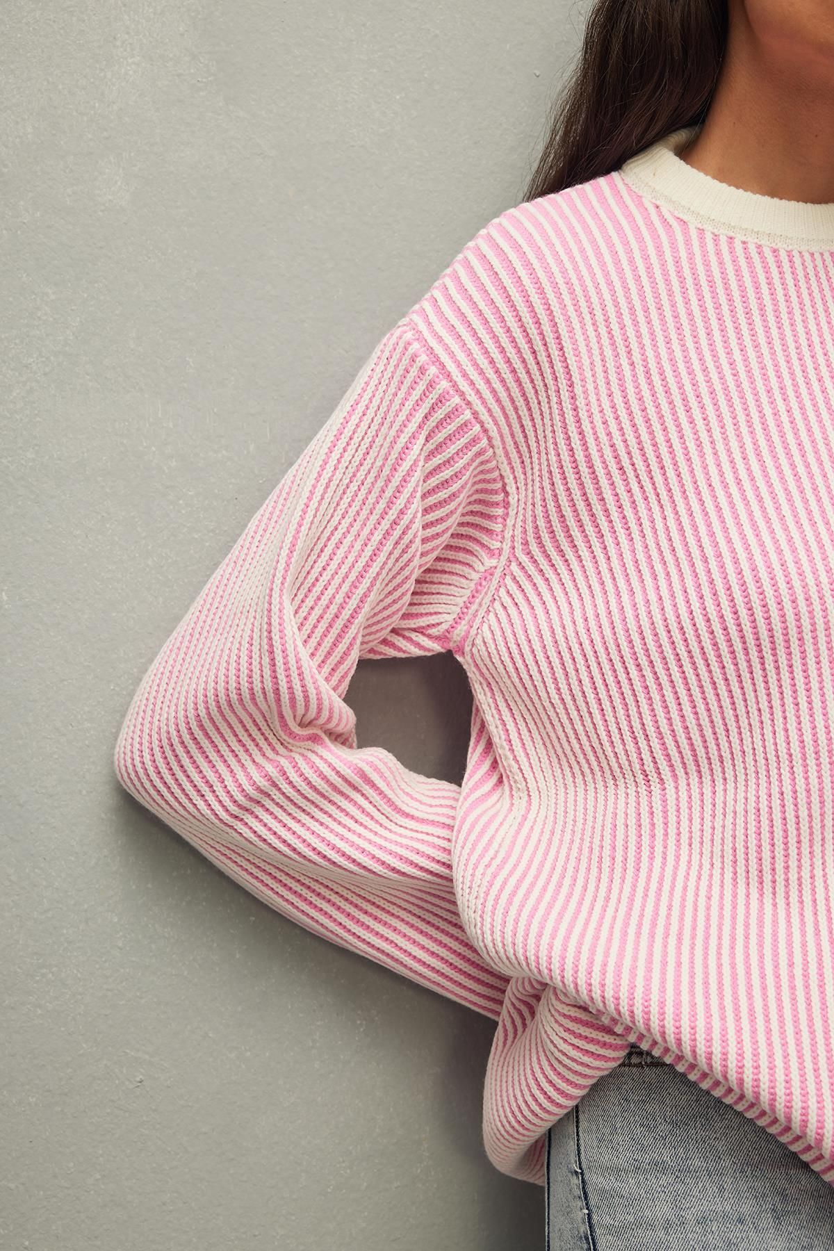 Fahhar-Pink Striped Soft Patterned Sweater 5