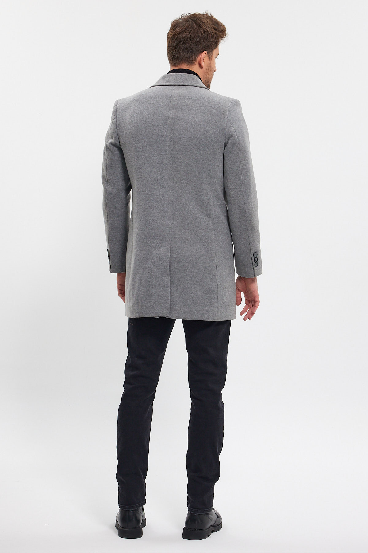 TREND KOMBİN  Erkek Gri Ceket Yaka Standart Fit Kaşe Kaban - Görsel 7