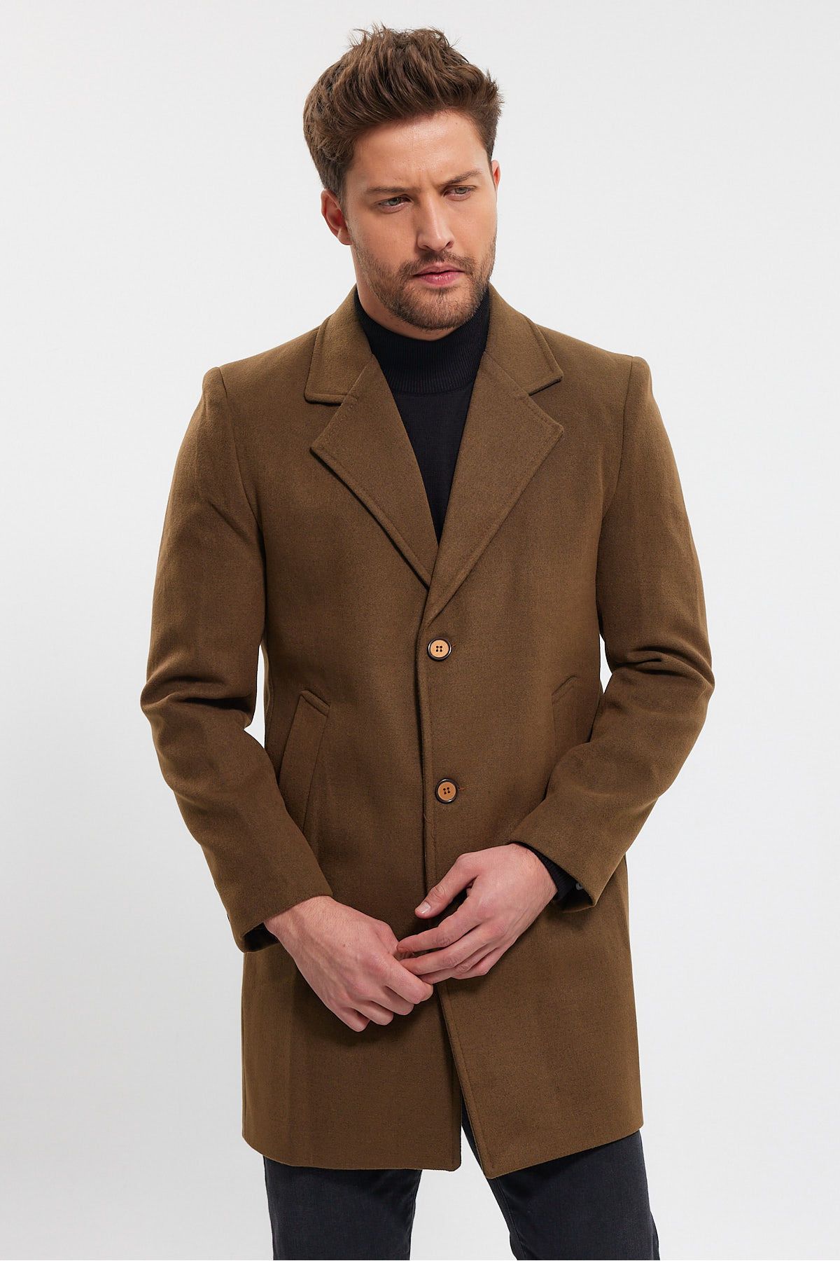 TREND KOMBİN-Men's Tan Jacket Collar Fit Stamp Coat 6