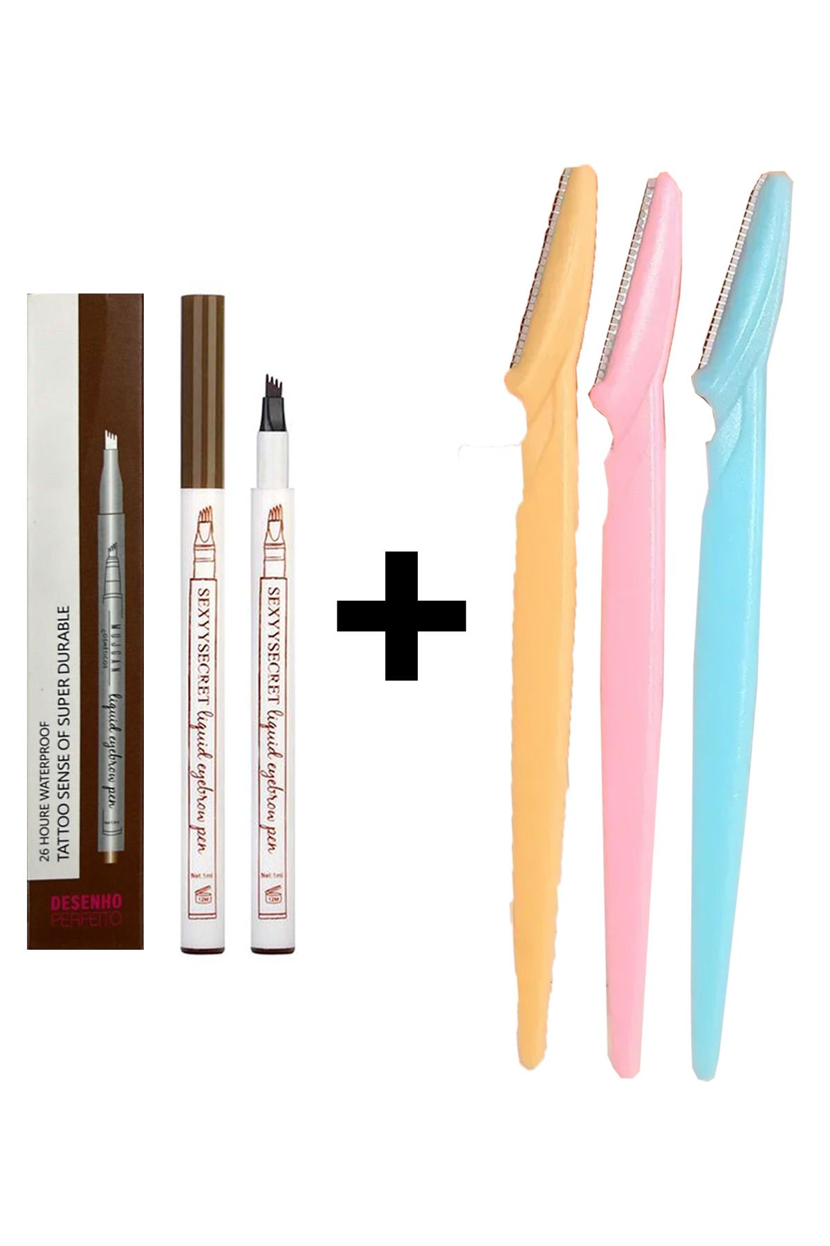 AYACO-Fine Sketch Light Brown Eyebrow Pencil Lasting Water Resistant Eyebrow Pencil and 3-Piece Eyebrow Razor Facial Razor 1