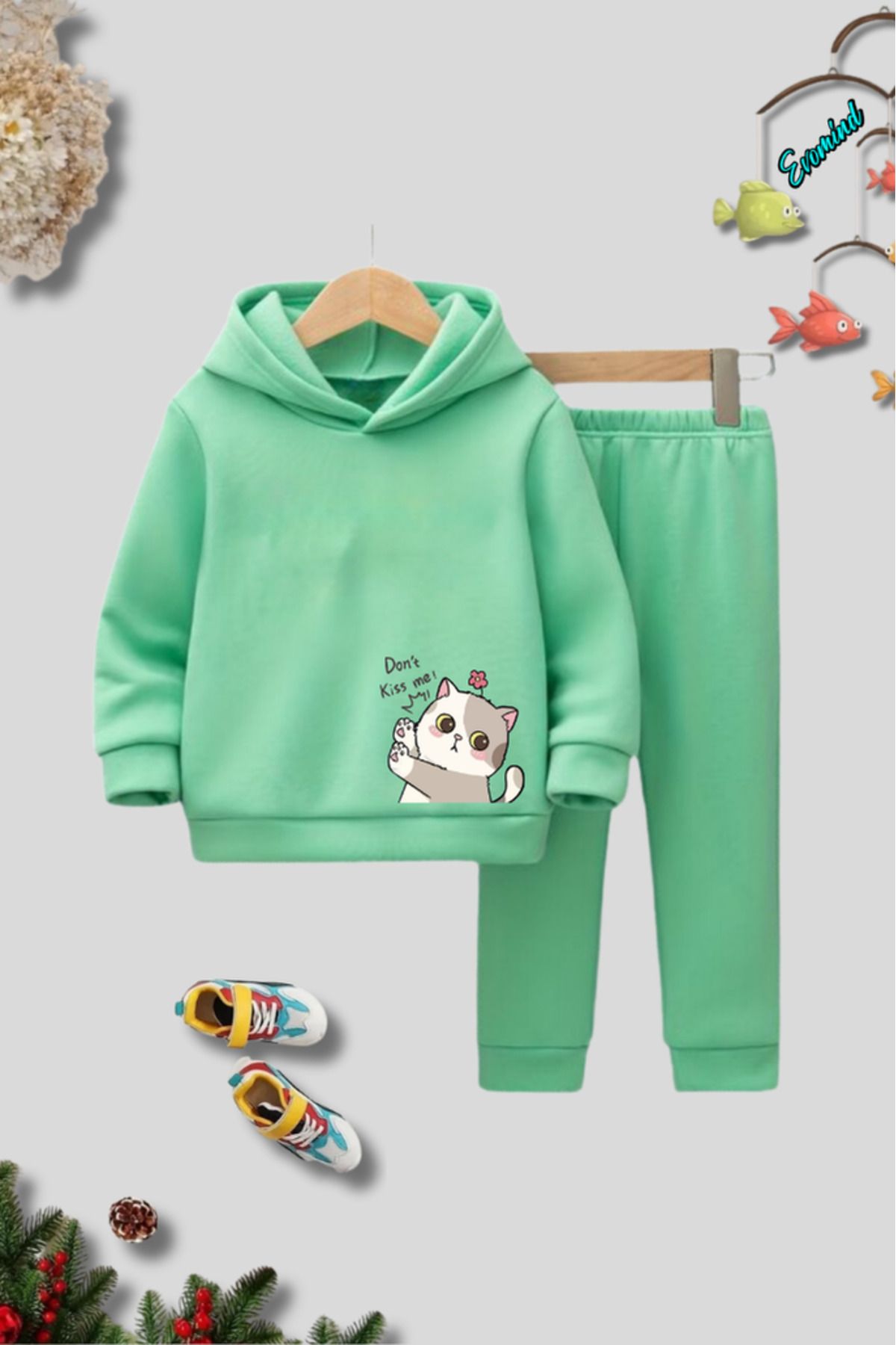 artı4 Set De Trening Pentru Copii Unisex Cu Glugă Cu Imprimeu Don't Kiss Me Unisex - 9-10 ani